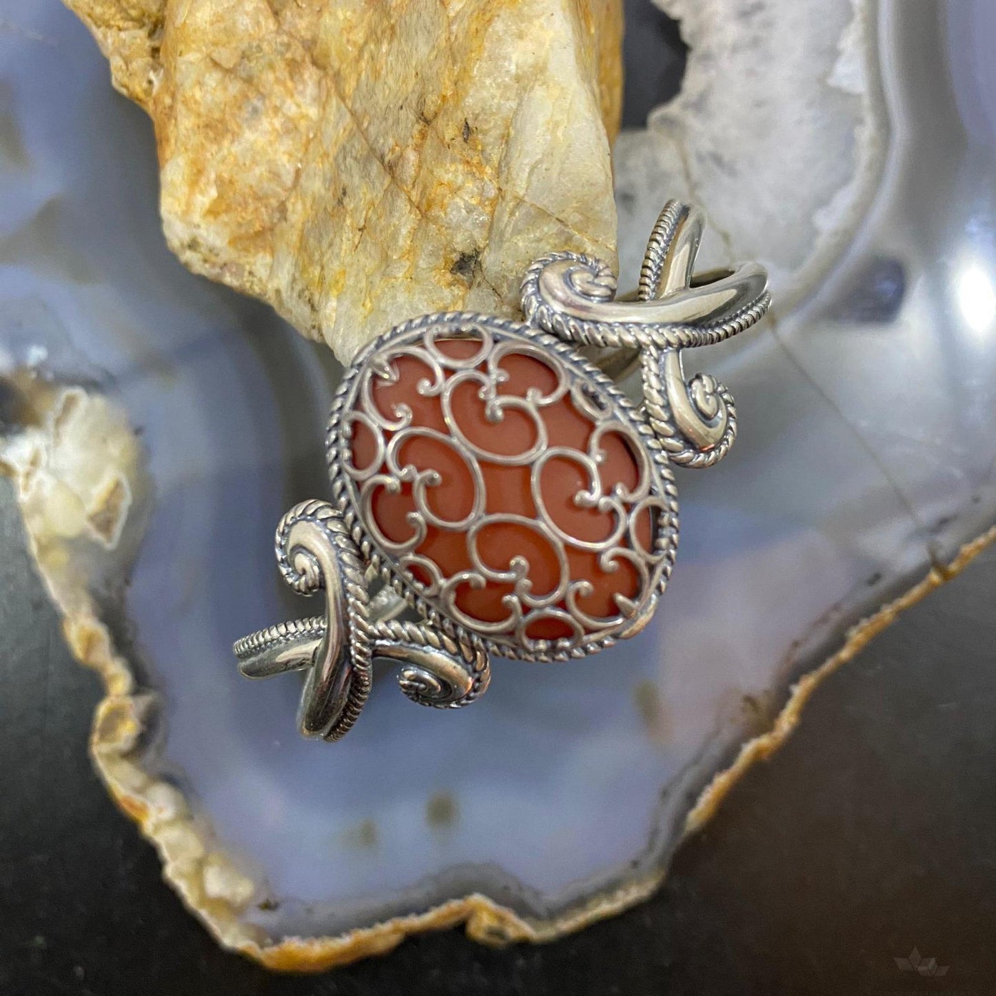 Carolyn Pollack Sterling Silver Frosted Orange Agate Decorated Bracelet For Women