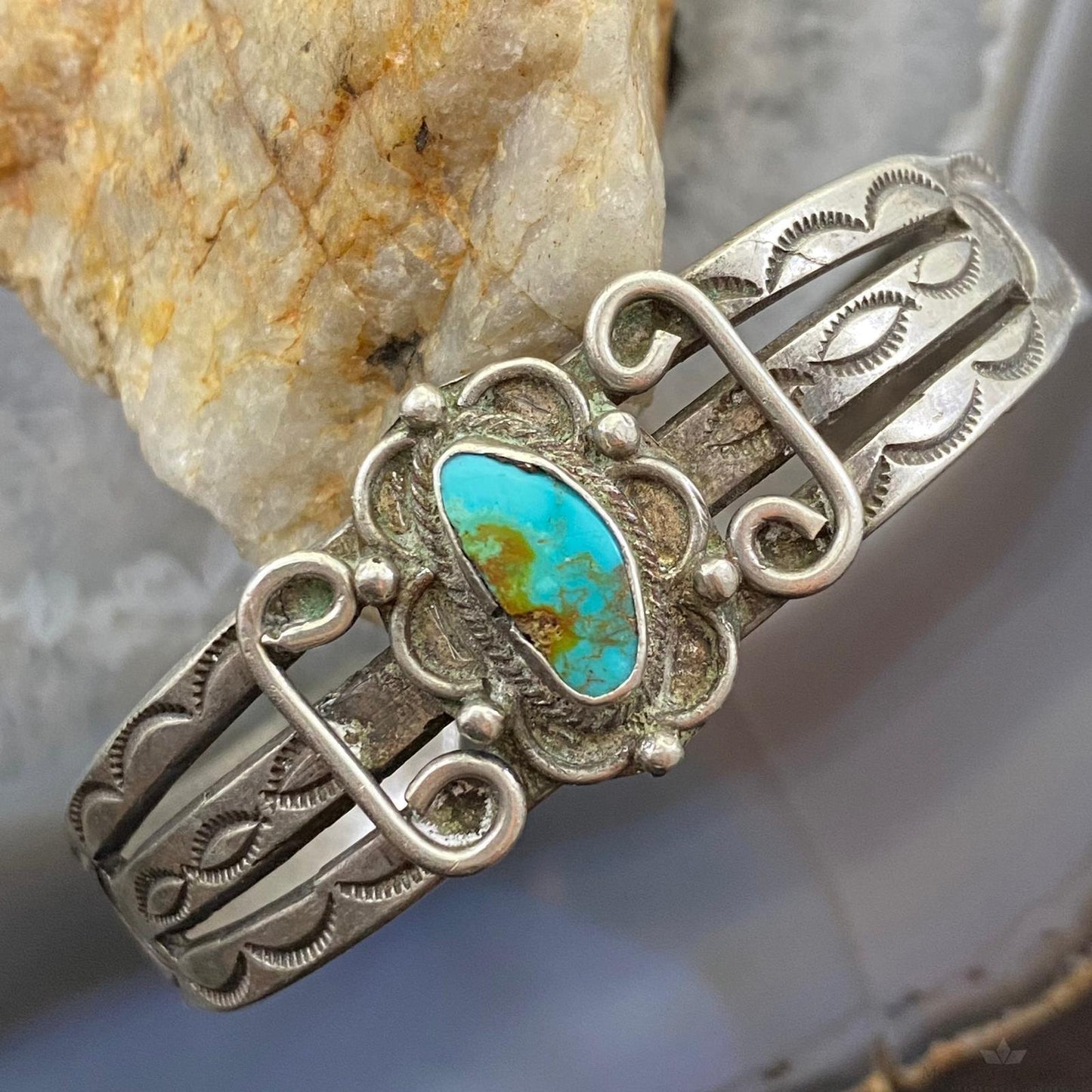 Vintage Native American Silver Natural Shape Turquoise Bracelet For Women