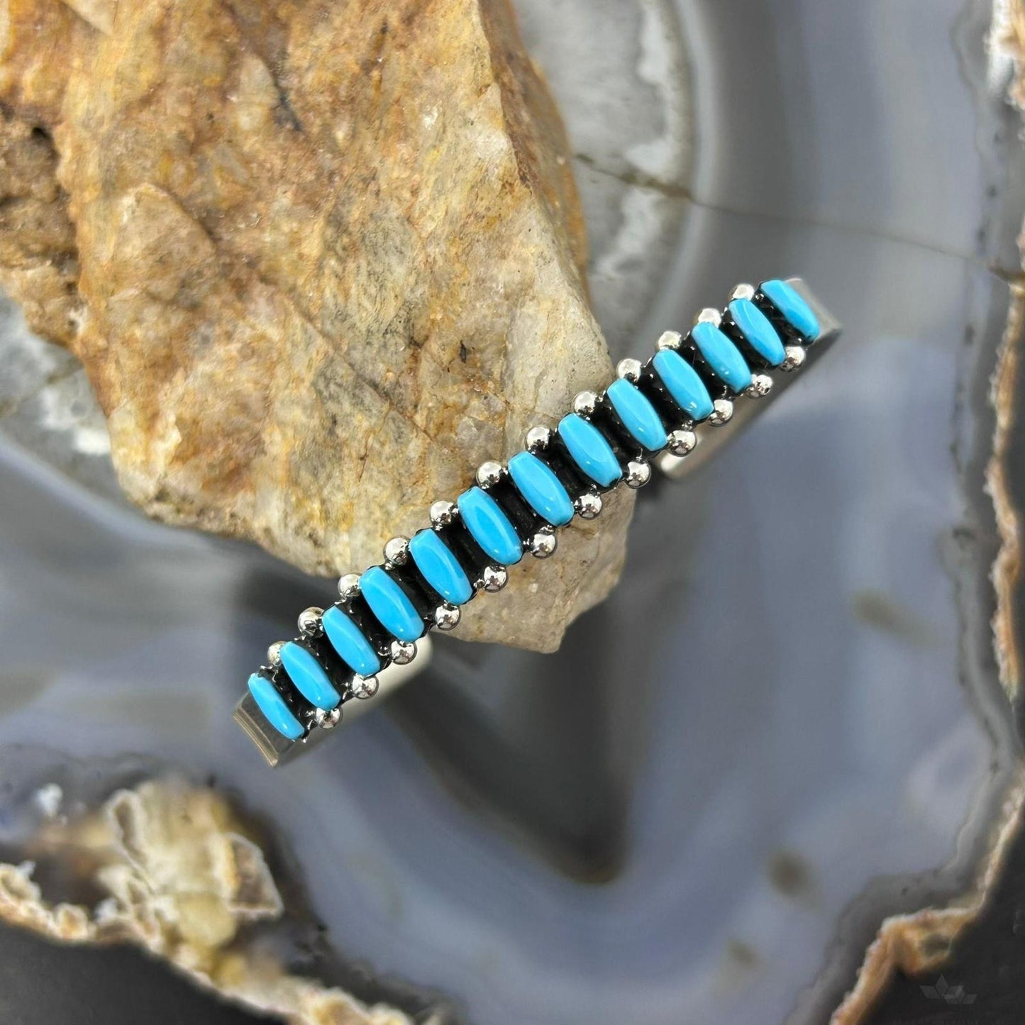 Veronica Martza Native Americn Sterling Silver Needlepoint Turquoise Bracelet For Women
