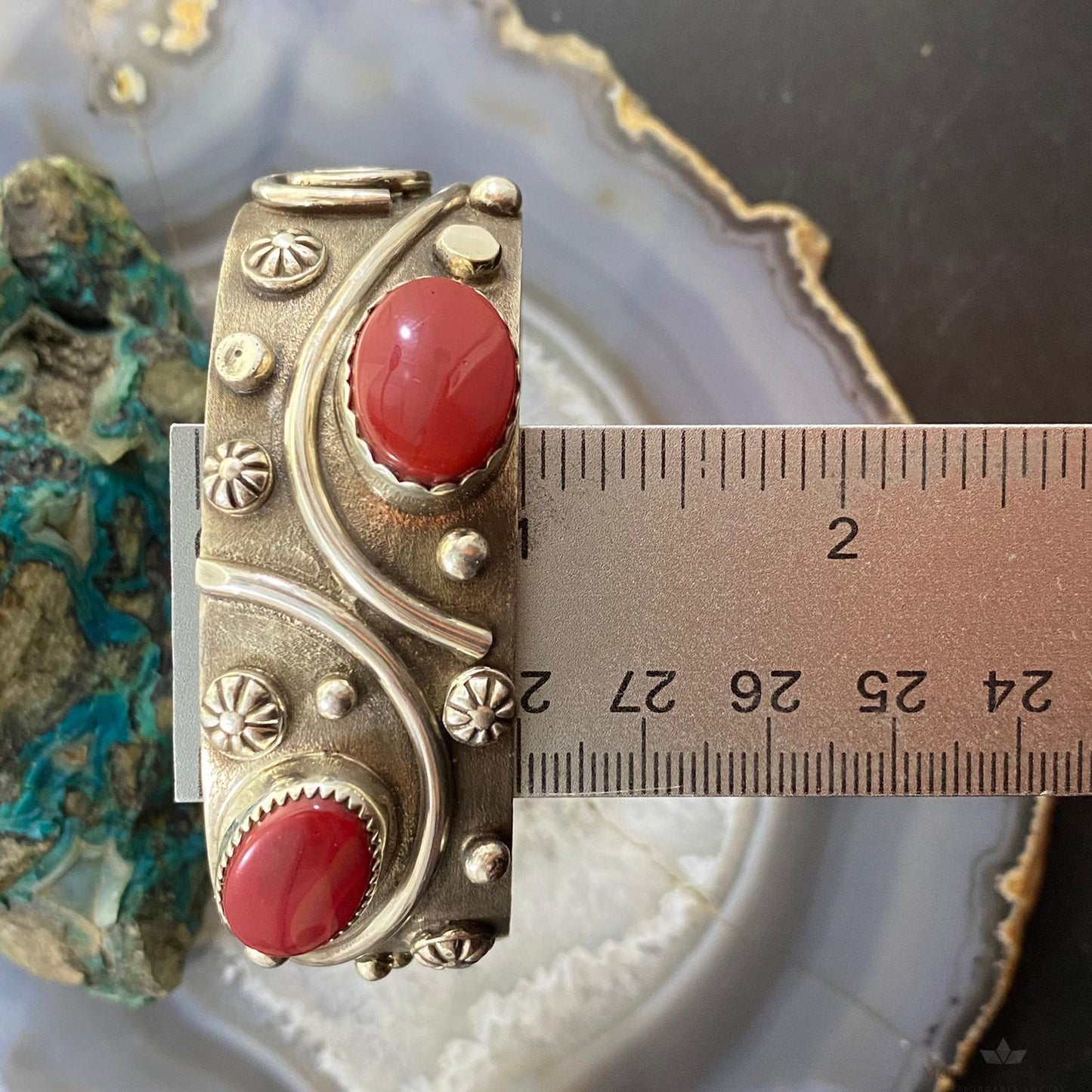 Delbert Secatero Rosarita Stones Decorated Sterling Silver Bracelet For Women
