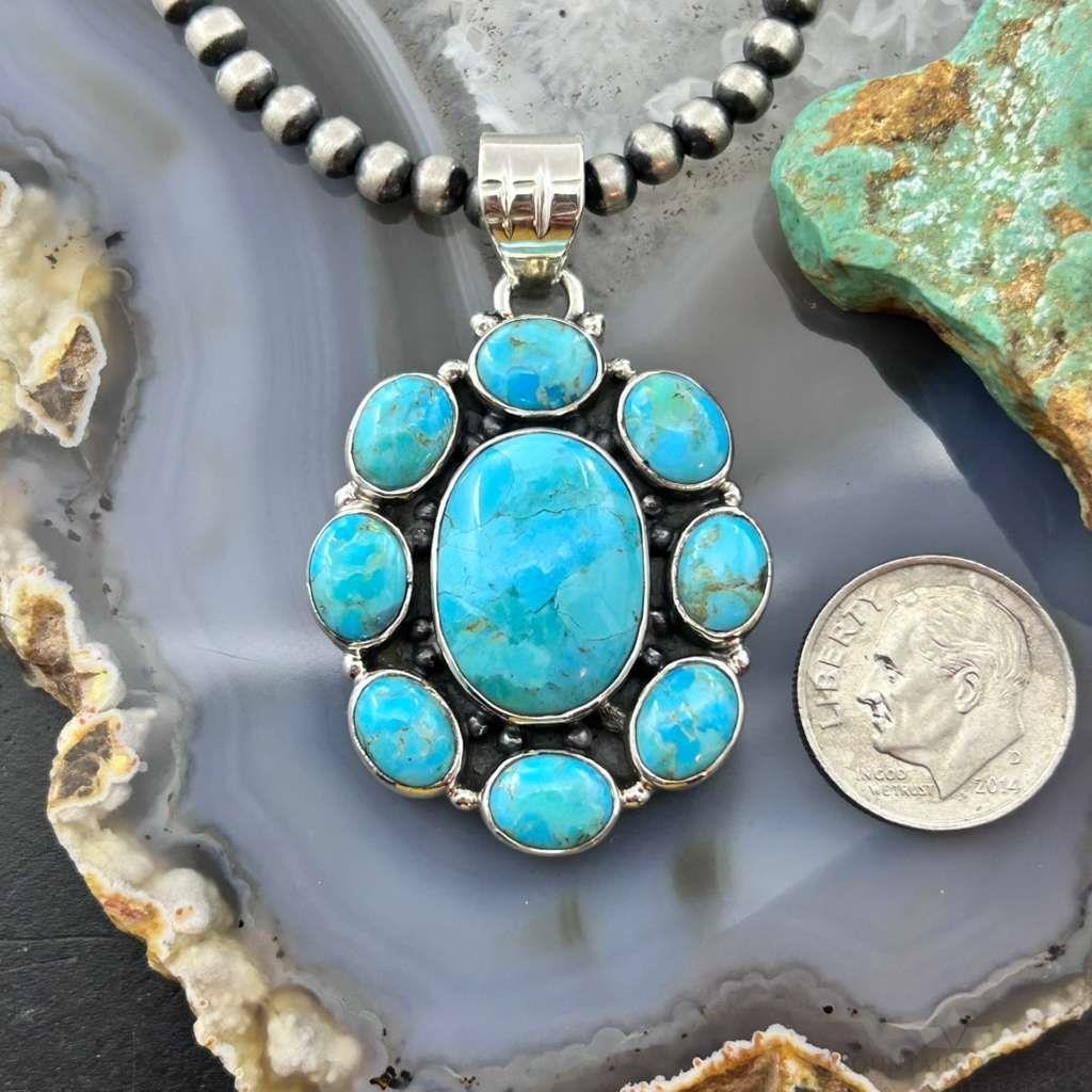 Sterling Silver Southwestern Style Mohave Turquoise Cluster Pendant For Women #1