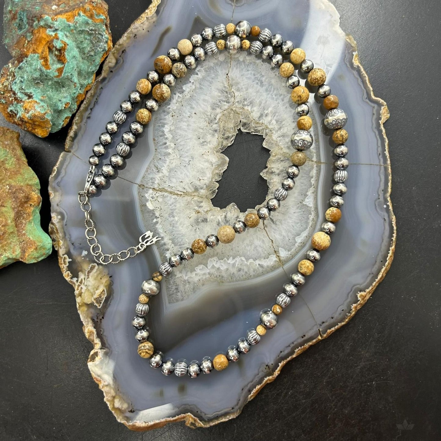 Carolyn Pollack Sterling Silver Decorated Beaded & Picture Jasper Necklace For Women