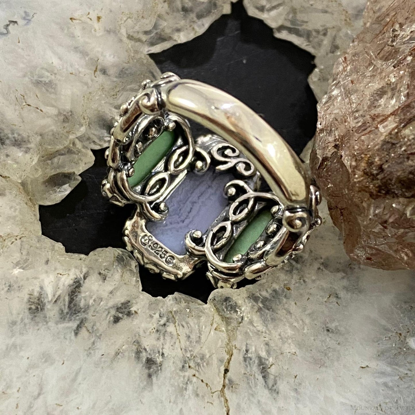 Carolyn Pollack Southwestern Style Sterling Silver Blue Lace Agate & Green Variscite Ring For Women