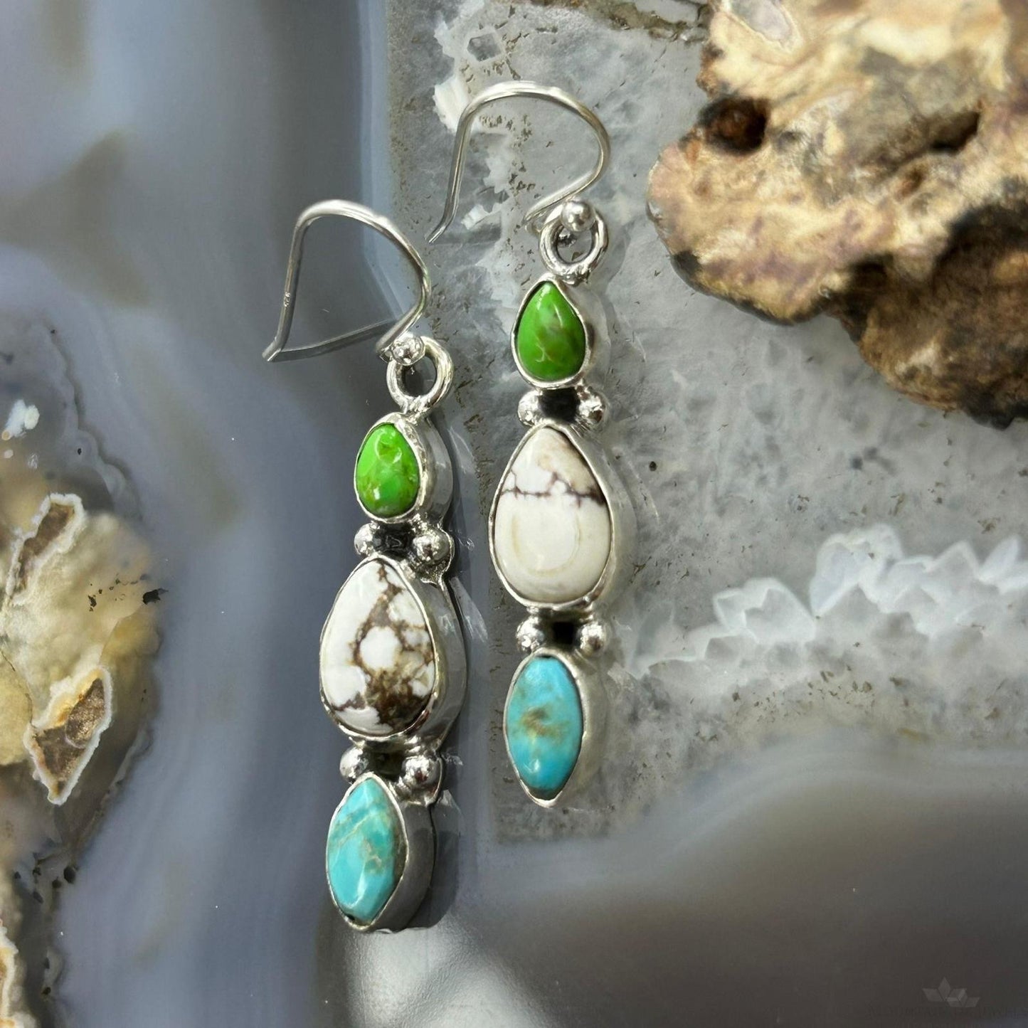Sterling Silver Southwestern Style Multistone Dangle Earrings For Women #14