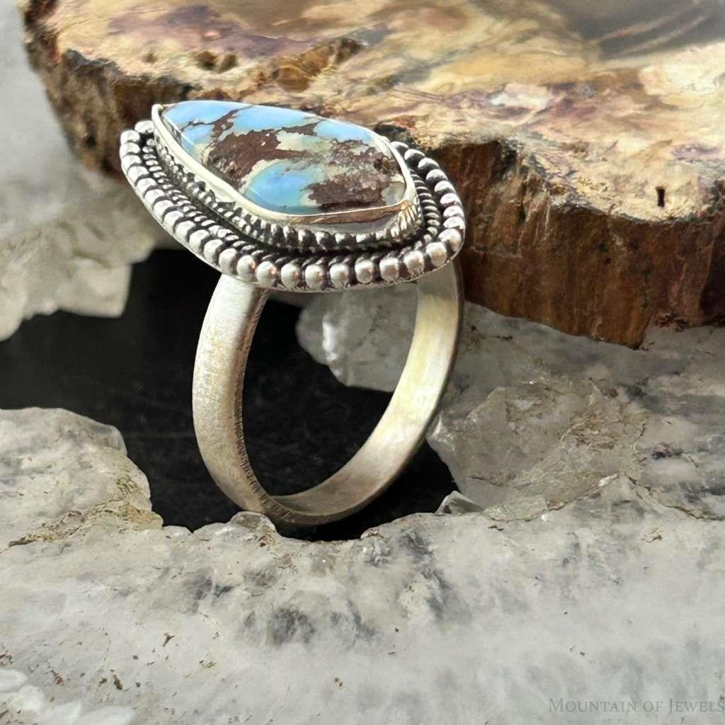 Sterling Silver Southwestern Style Teardrop Golden Hill Turquoise Adjustable Ring For Women