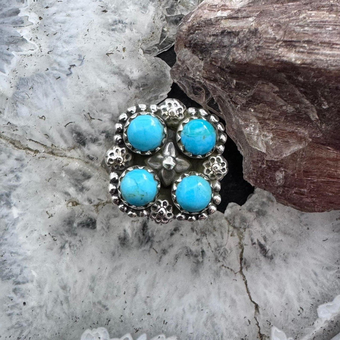 Sterling Silver Southwestern Style 4 Composite Turquoise Adjustable Ring For Women
