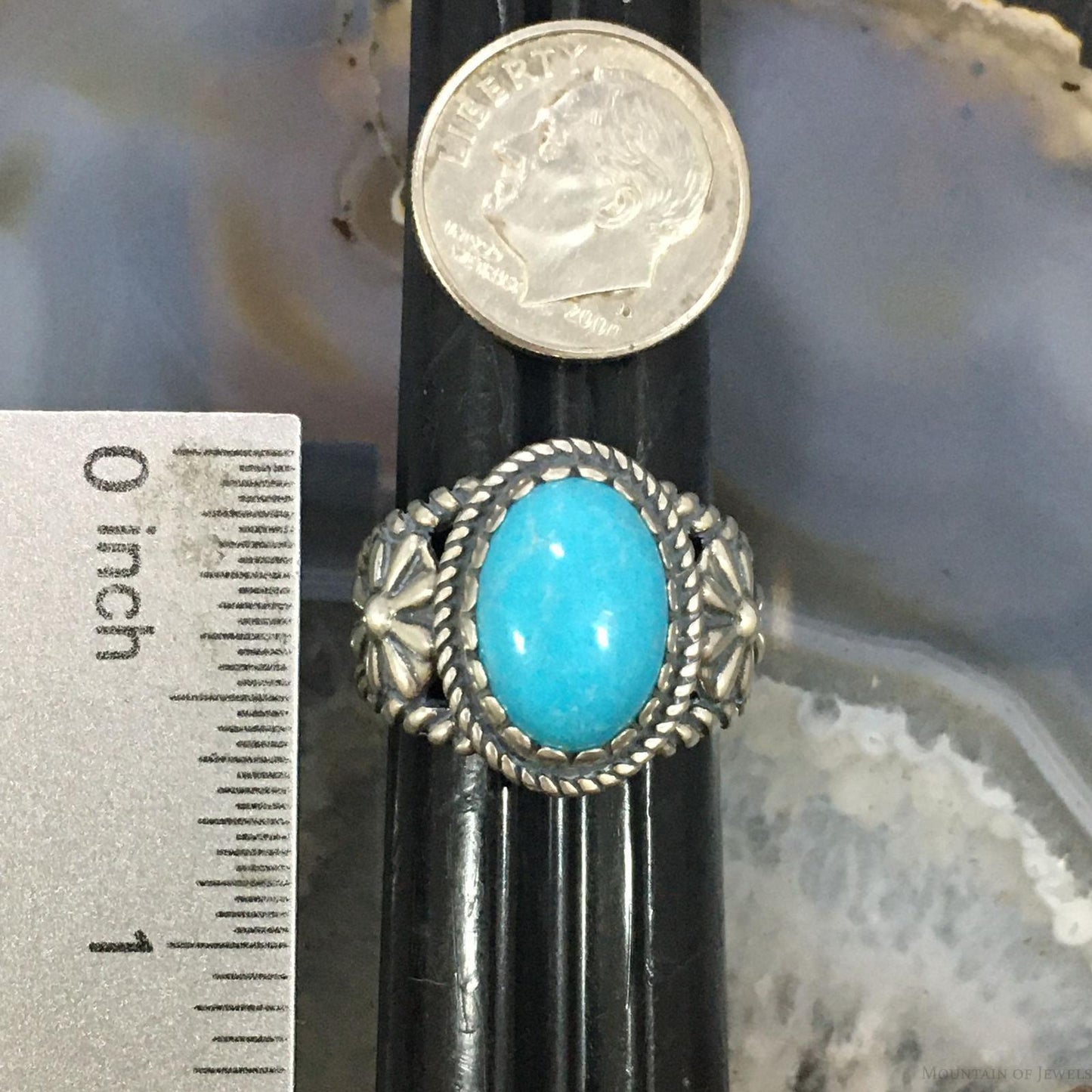 Carolyn Pollack Vintage Southwestern Style Sterling Silver Oval Turquoise Decorated Ring For Women