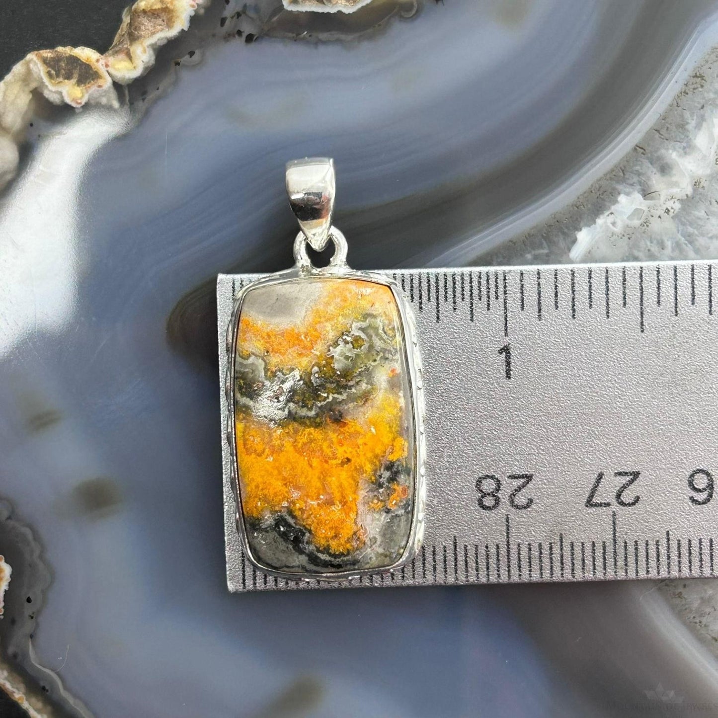 Sterling Silver Southwestern Style Rectangle Yellow Jasper Pendant For Women