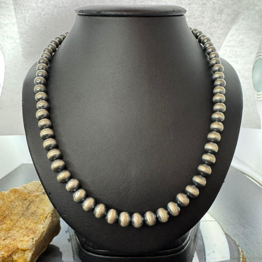 Sterling Silver Southwestern Style Navajo Pearl Beads 8 mm Necklace 20"-22" For Women