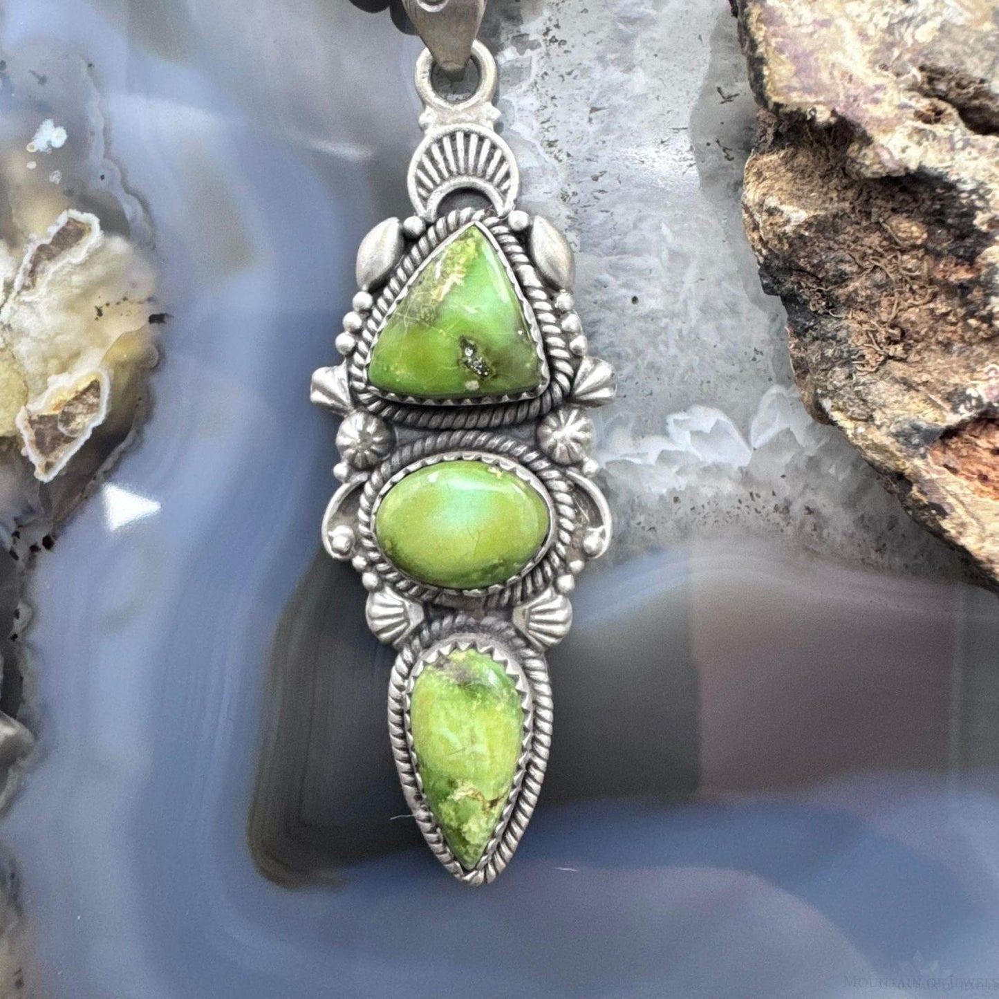 Sterling Silver Southwestern Style 3 Sonora Gold Turquoise Decorated Pendant For Women
