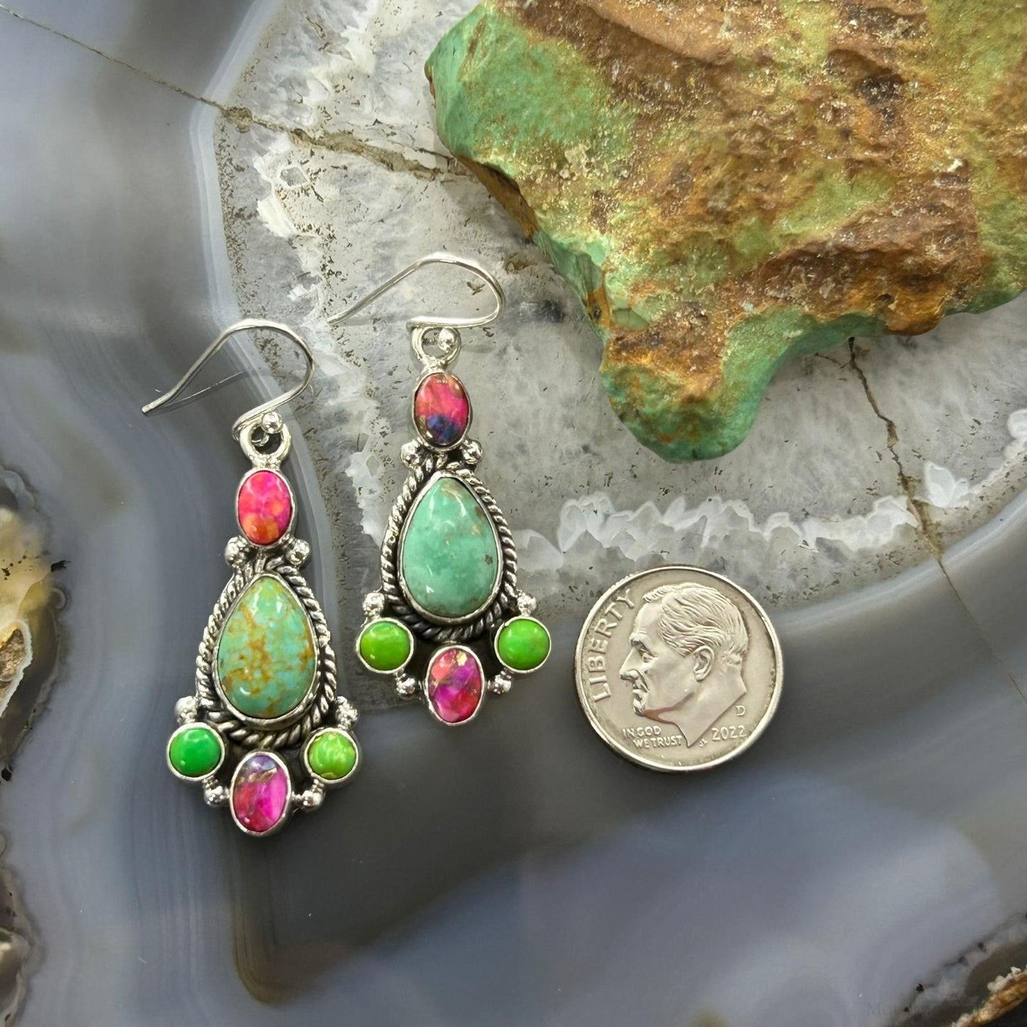 Sterling Silver Southwestern Style Multistone Dangle Earrings For Women #4