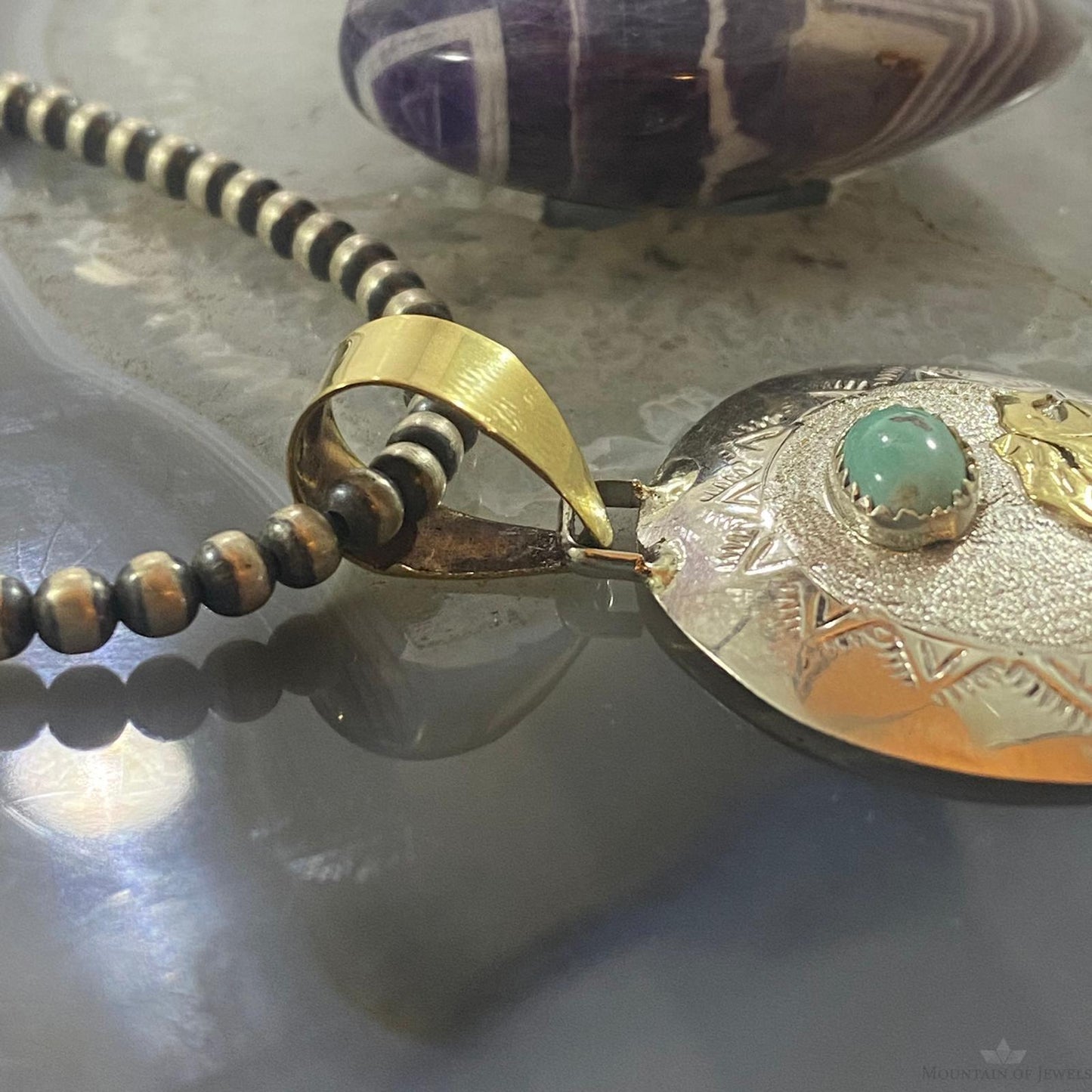 Native American Sterling Silver, GF Eagle Oval Turquoise Pendant For Women