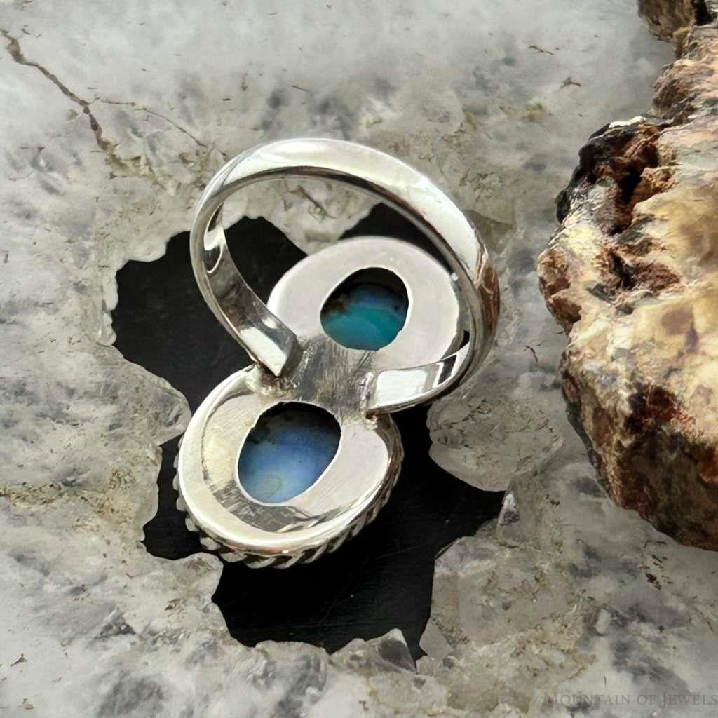 Sterling Silver Southwestern Style Double Golden Hill Turquoise Ring Size 7 For Women