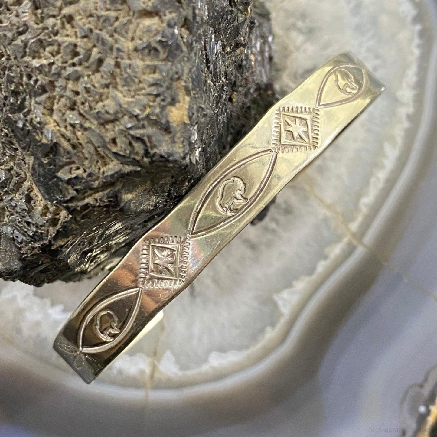 Signed Native American Sterling Silver Stamped Stackable Bracelet For Women #2