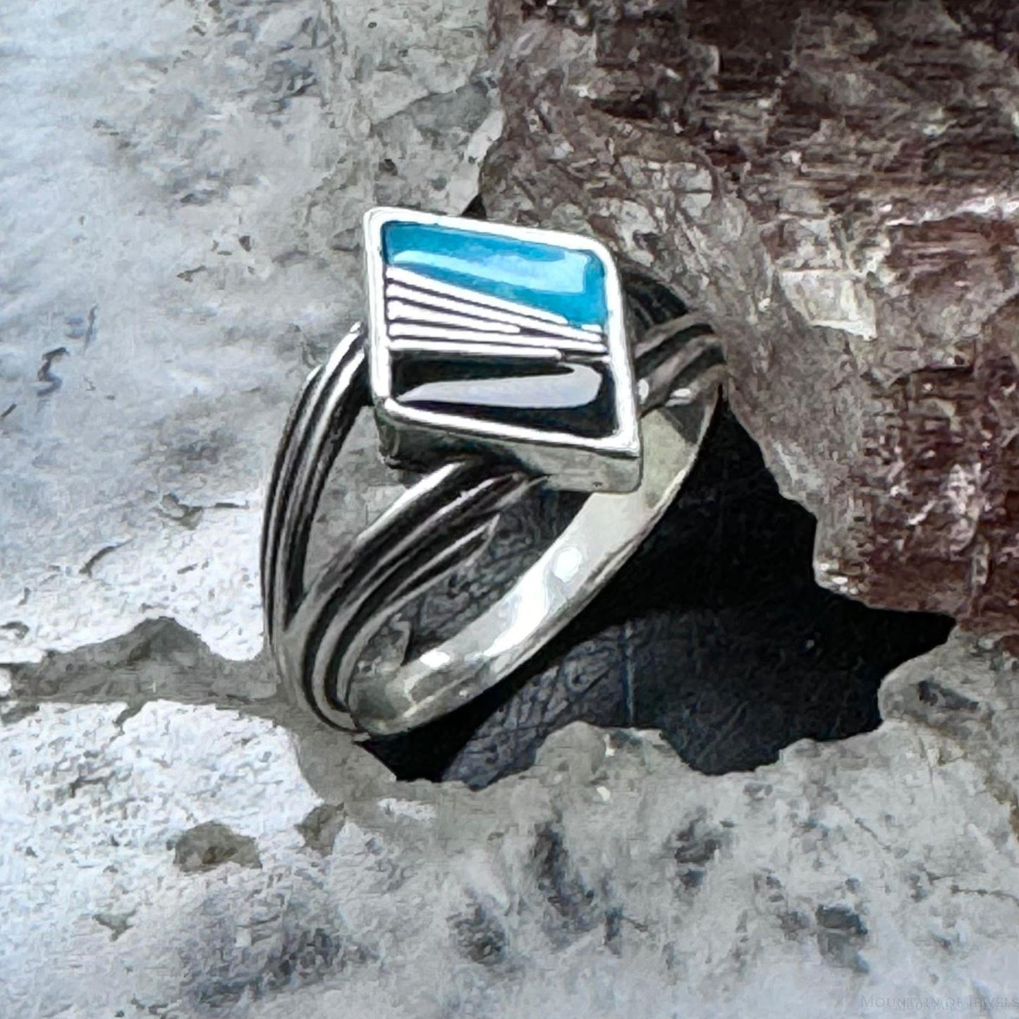 Carolyn Pollack Sterling Silver Diamond Shape Turquoise & Onyx Inlay Ring For Women
