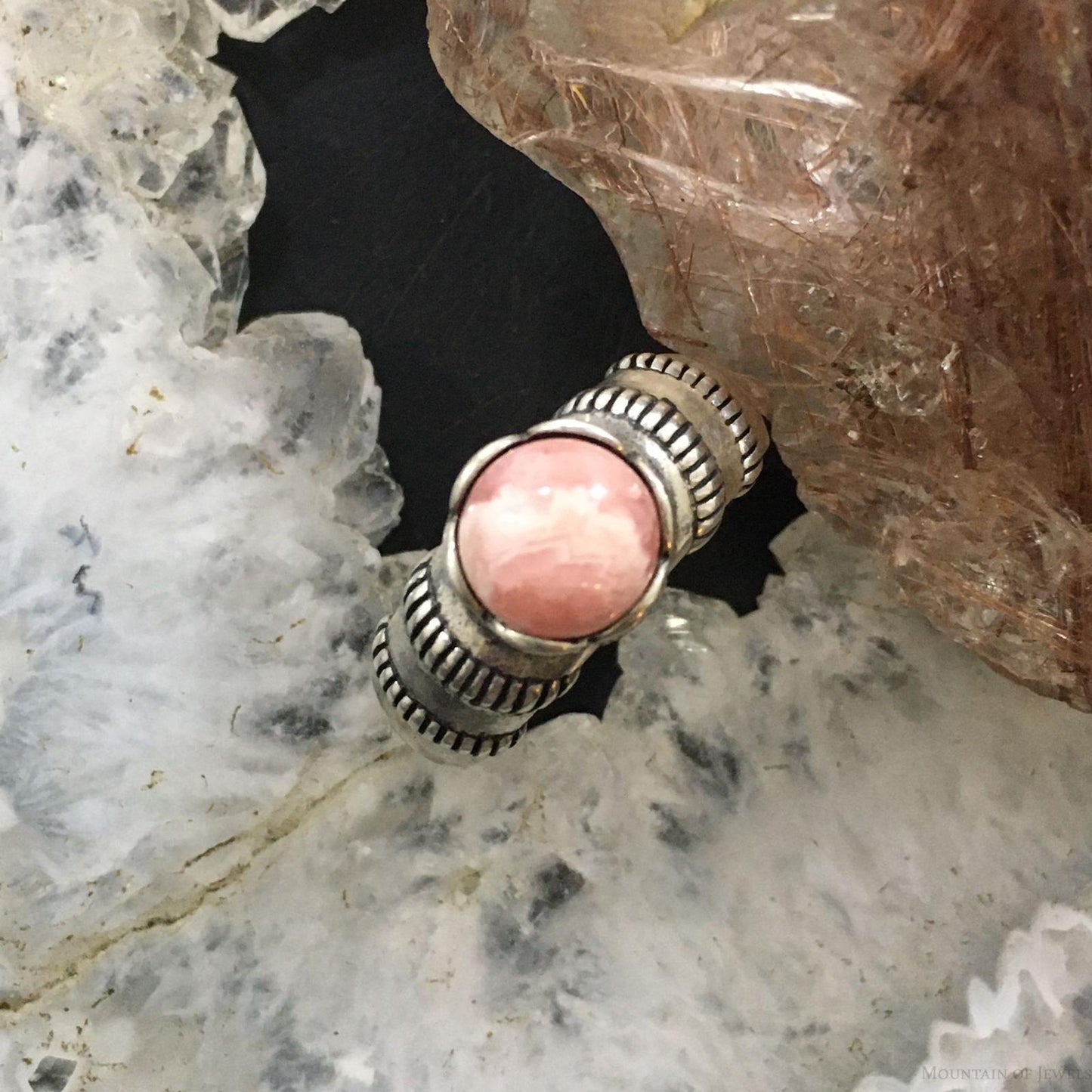 Carolyn Pollack Vintage Sterling Silver Round Rhodonite Decorated Ring For Women