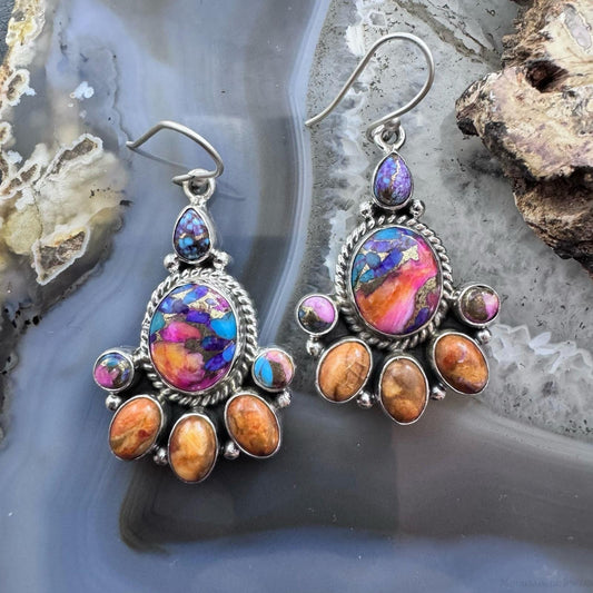 Sterling Silver Southwestern Style Multistone Cluster Dangle Earrings For Women #20