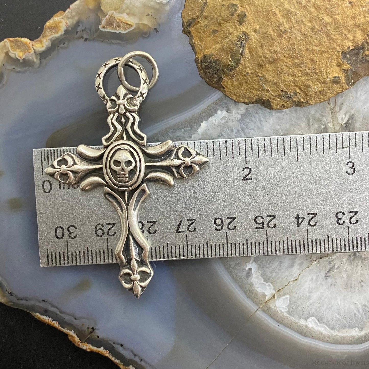 Sterling Silver Gothic Cross with a Skull Unisex Pendant