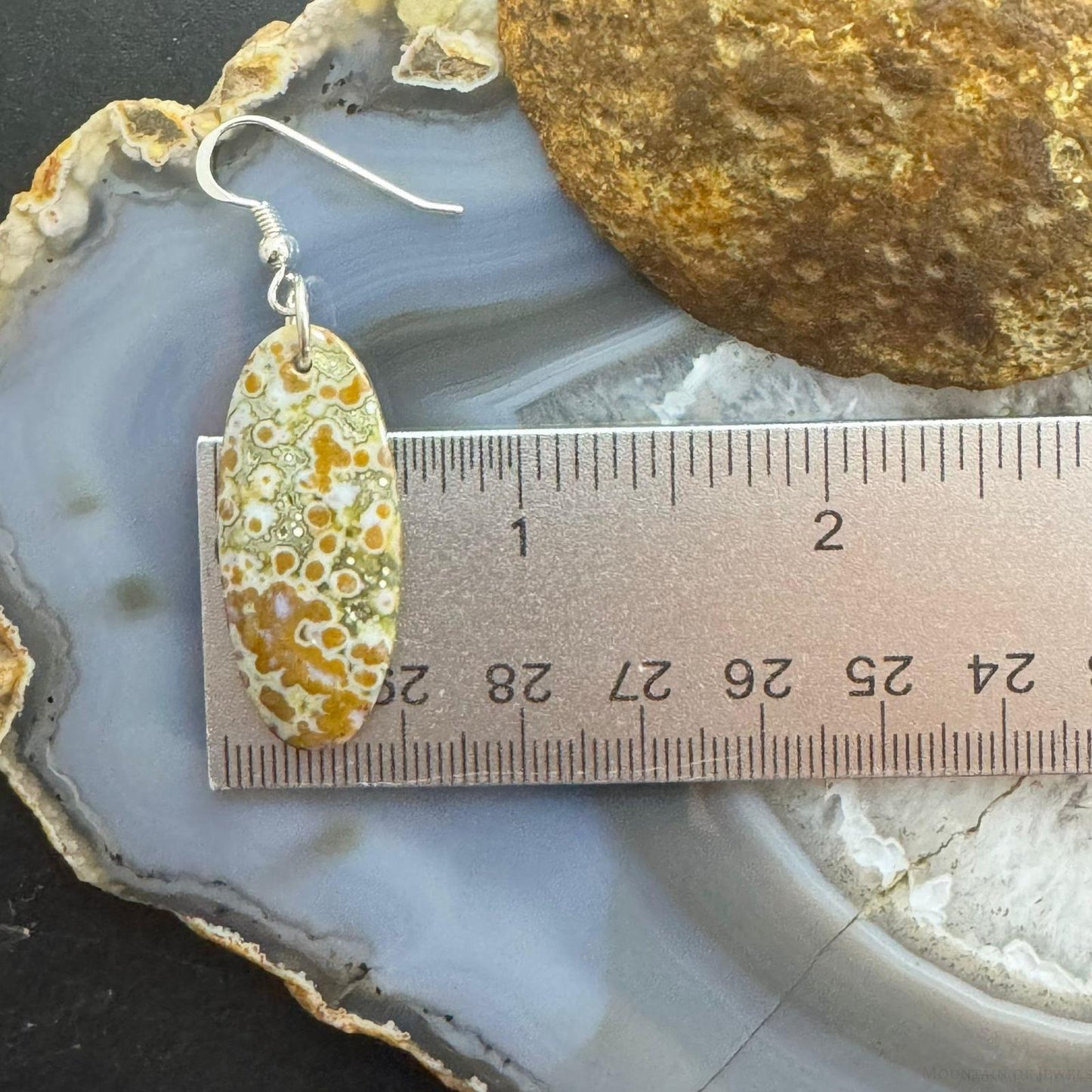 Sterling Silver Elongated Oval River Jasper Slab Dangle Earrings For Women #352