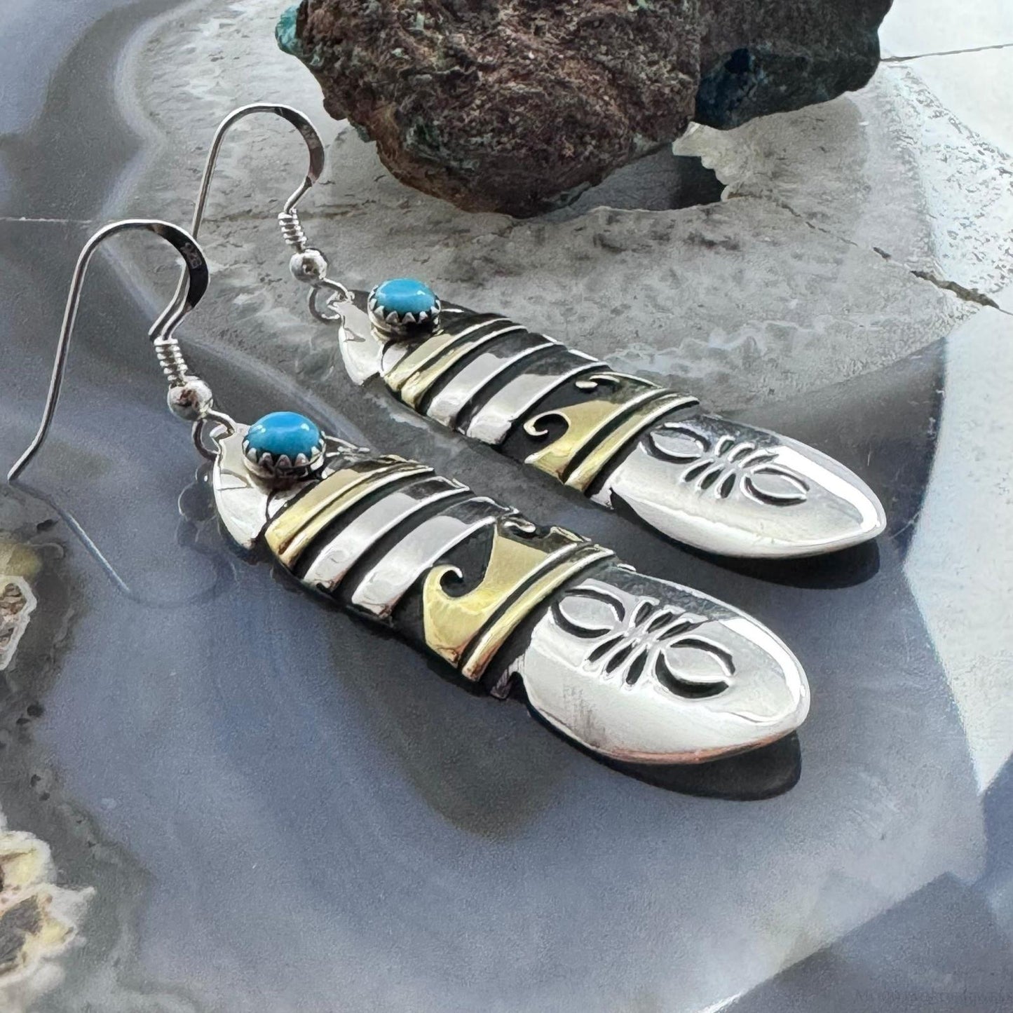 Tommy & Rosita Singer Sterling Silver & Gold Filled Turquoise Dangle Earrings For Women #3