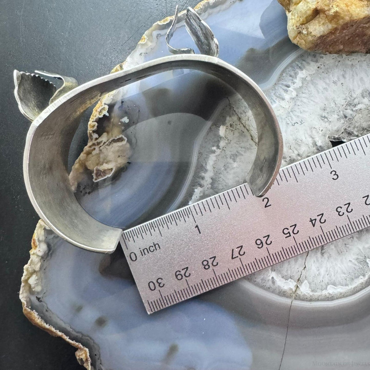 Vintage Signed Native American Silver Hopi Overlay Cornstalk Watch Cuff For Men