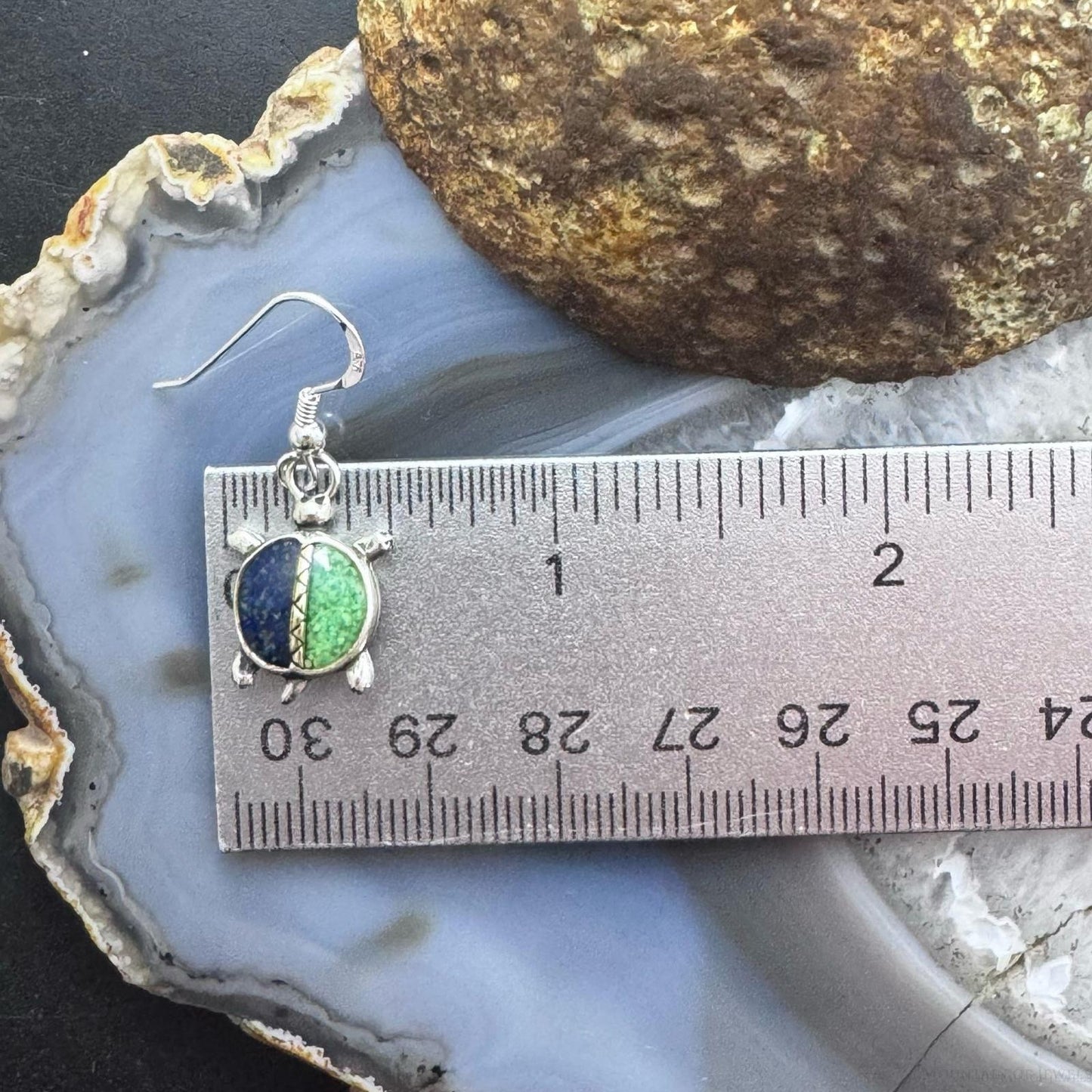 Carolyn Pollack Southwestern Style Sterling Silver Chip Inlay Turtle Dangle Earrings For Women