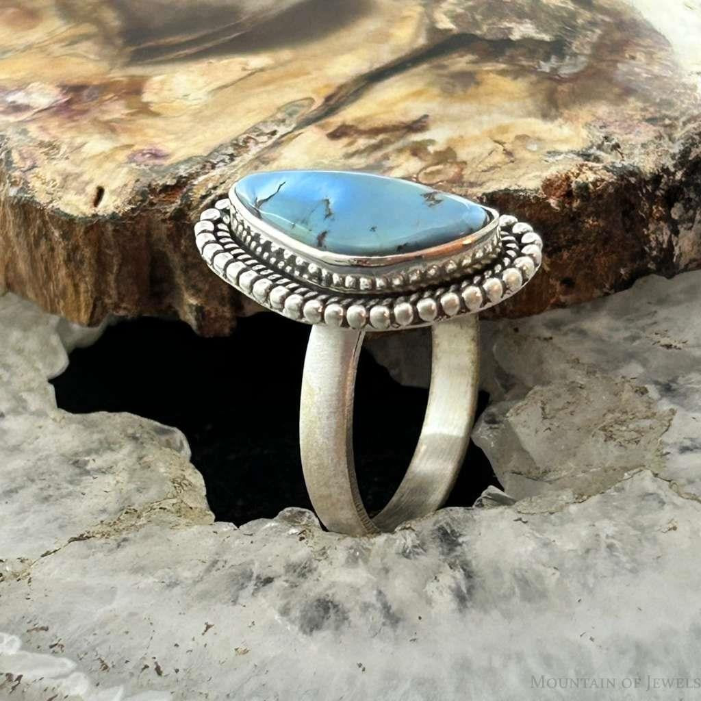 Sterling Silver Southwestern Style Golden Hill Turquoise Adjustable Ring For Women