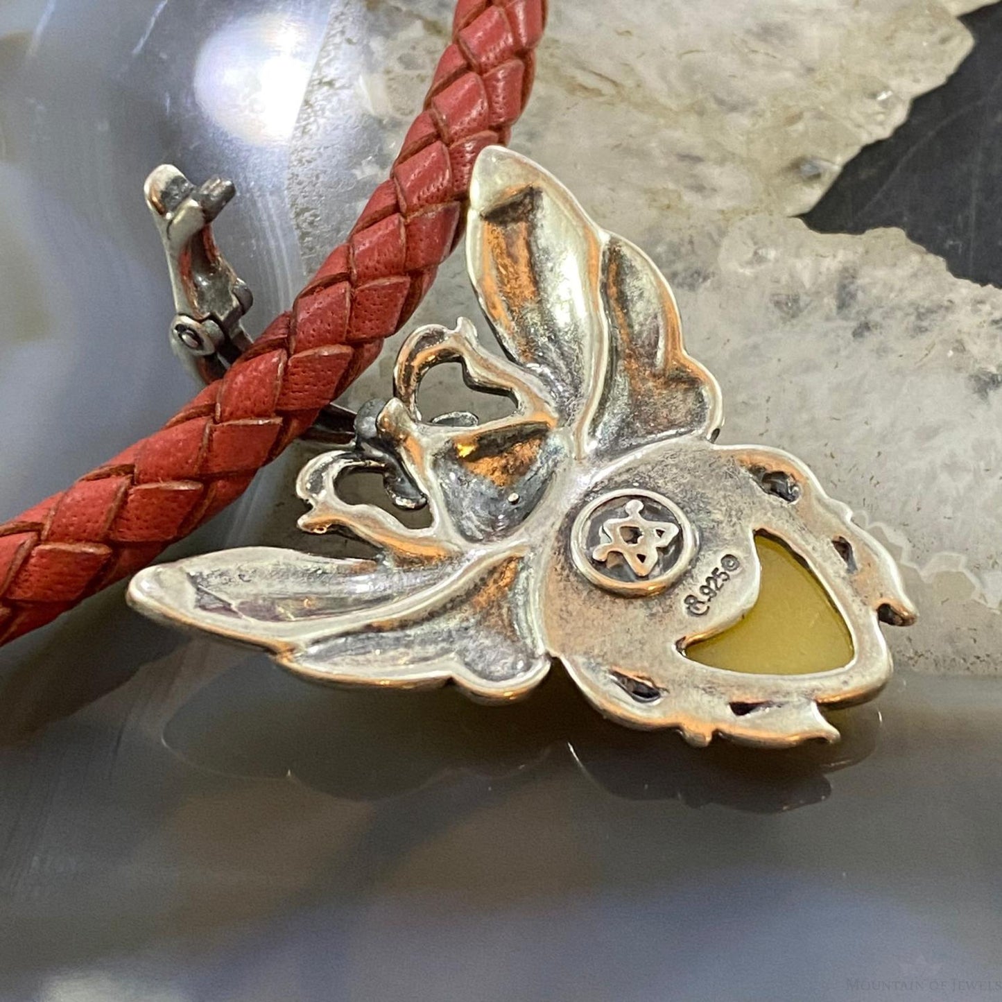 Carolyn Pollack Southwestern Style Sterling Silver Yellow Jasper Bee Enhancer Pendant For Women