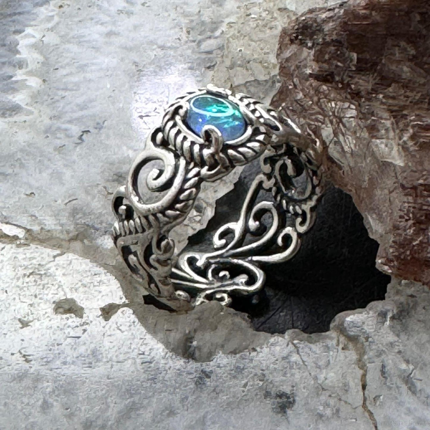 Carolyn Pollack Sterling Silver Oval Opal Decorated Ring For Women with Size Variety