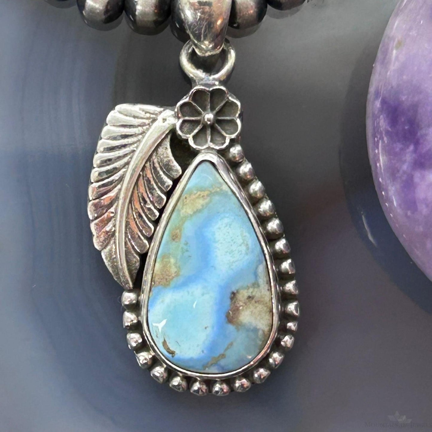 Sterling Silver Southwestern Style Teardrop Golden Hill Turquoise Leaves Pendant For Women #3