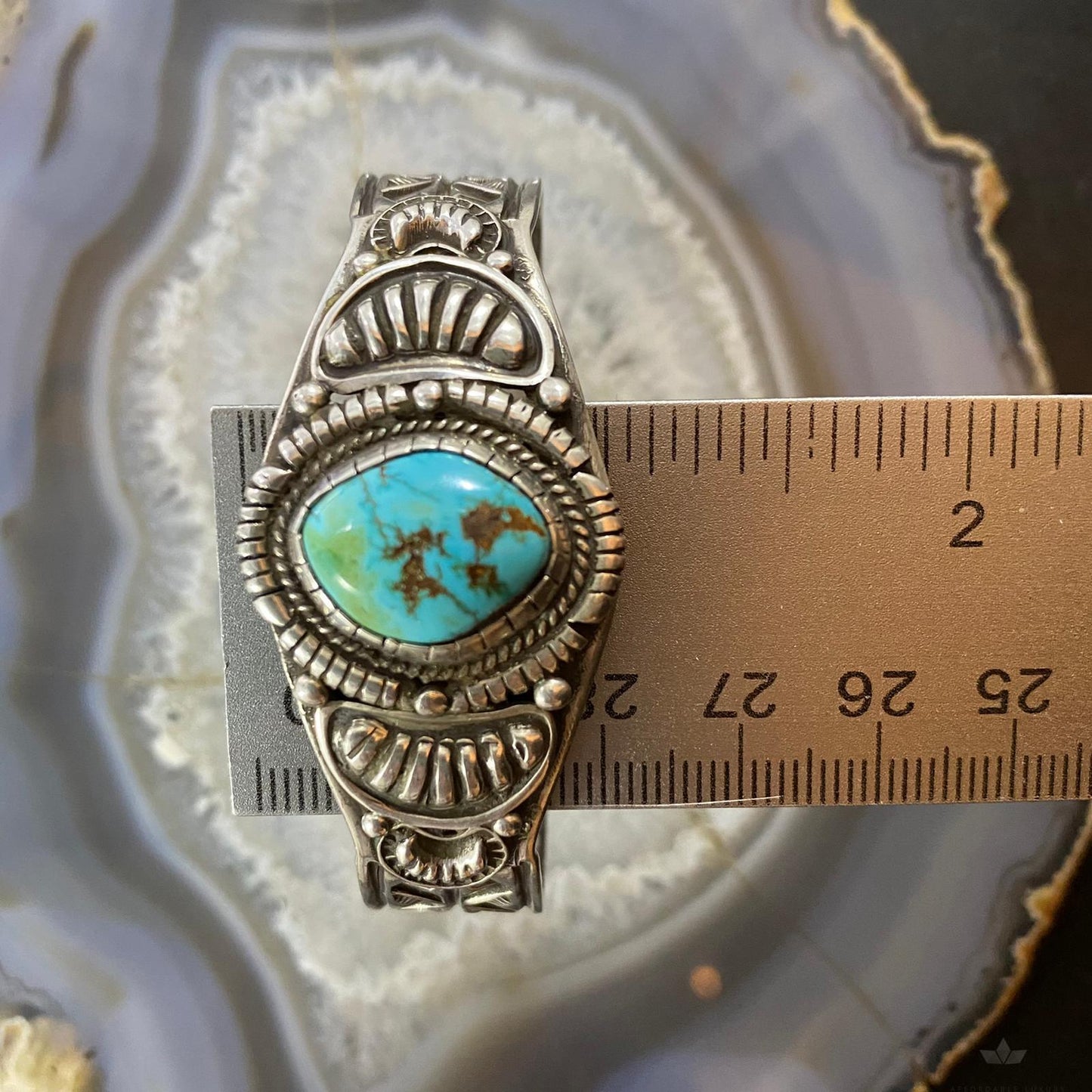 Vintage Signed Native American Sterling Turquoise Decorated Bracelet For Women