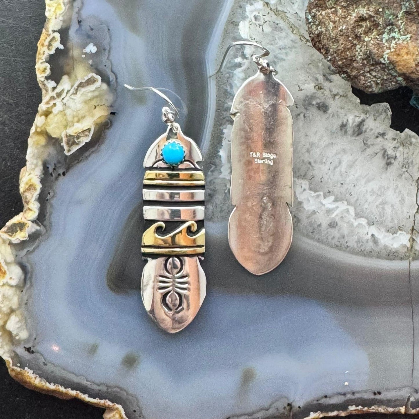 Tommy & Rosita Singer Sterling Silver & Gold Filled Turquoise Dangle Earrings For Women #3