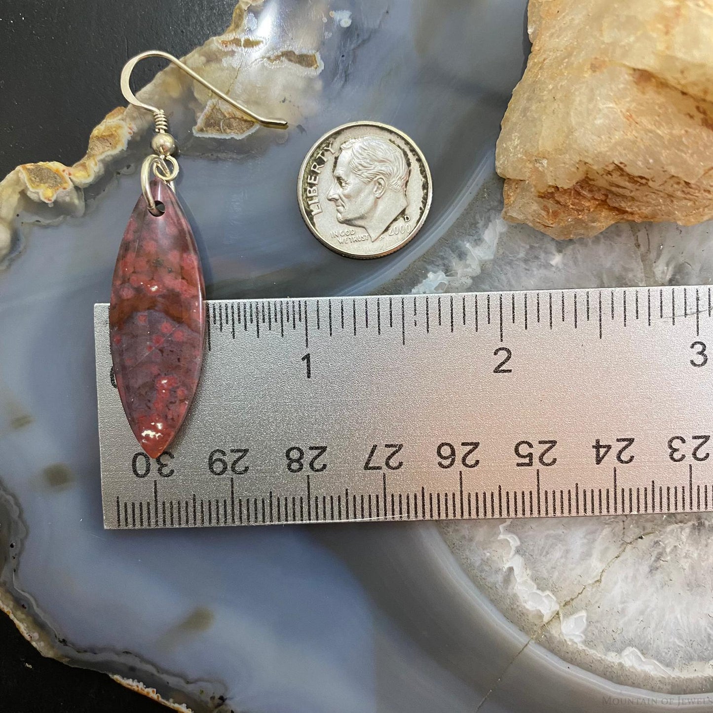 Sterling Silver Marquise River Jasper Slab Dangle Earrings For Women #138