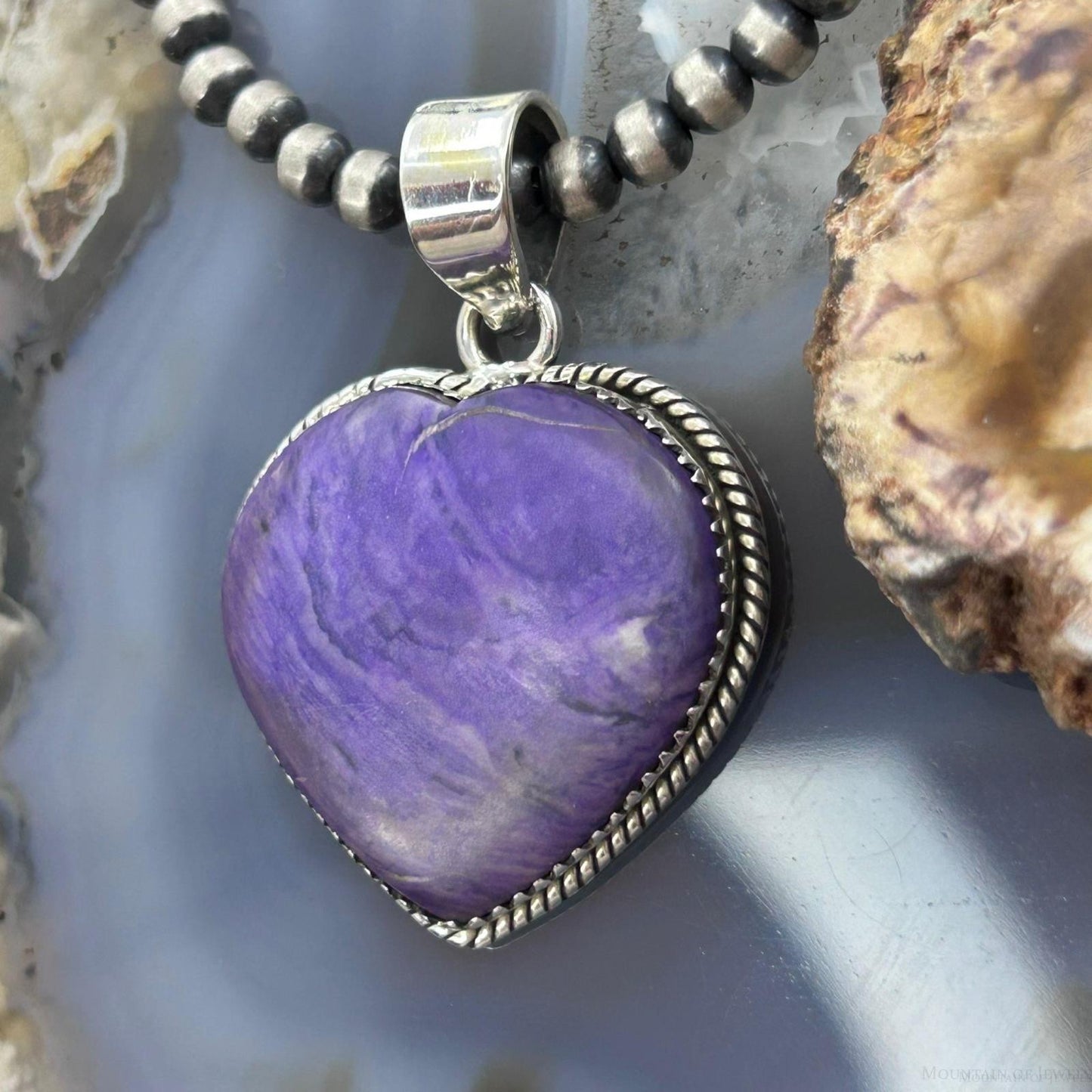Sterling Silver Southwestern Style Charoite Heart Pendant For Women #1