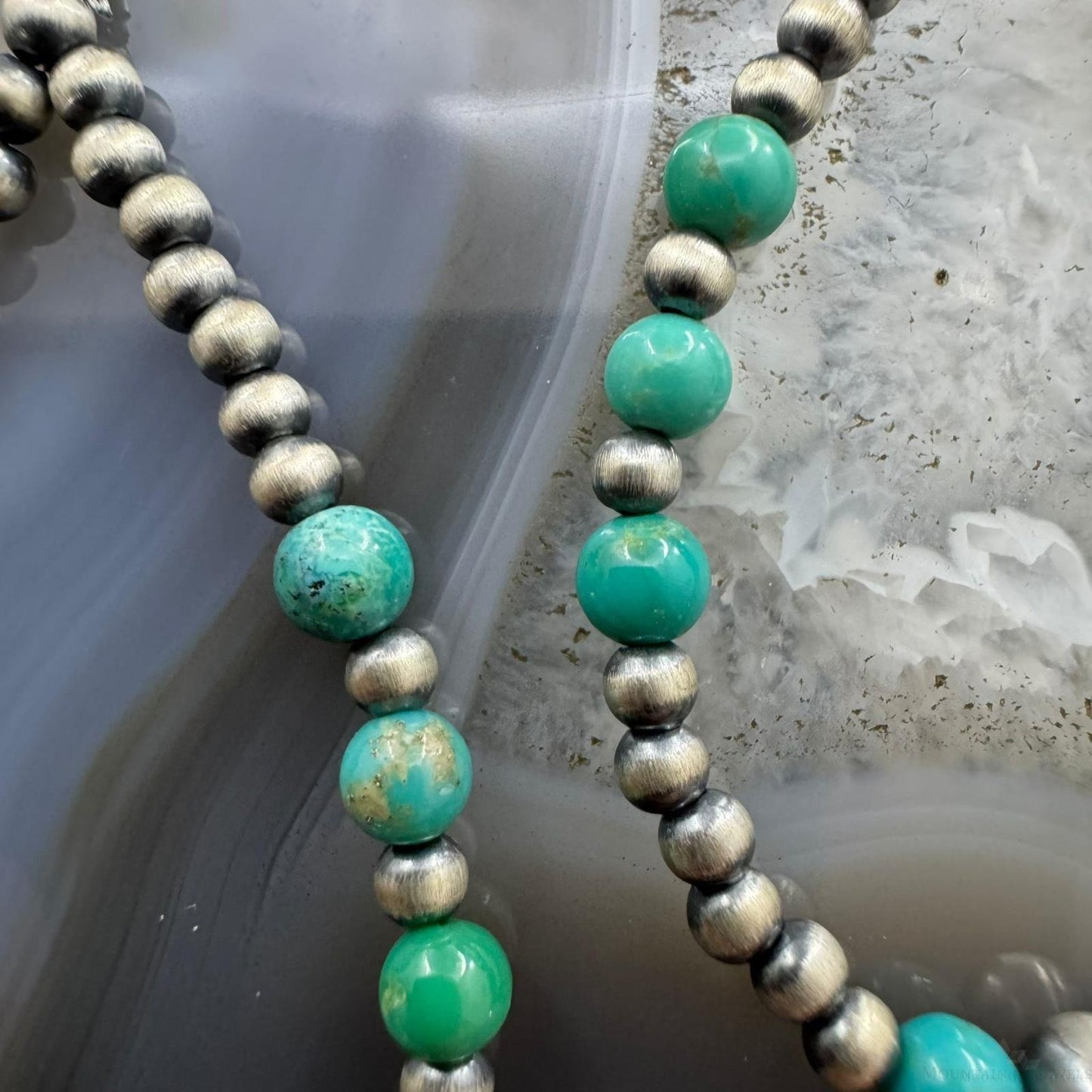 Sterling Silver 3-5mm Navajo Pearl Southwester Style & 4.5mm Turquoise Bead Hoop Earrings For Women