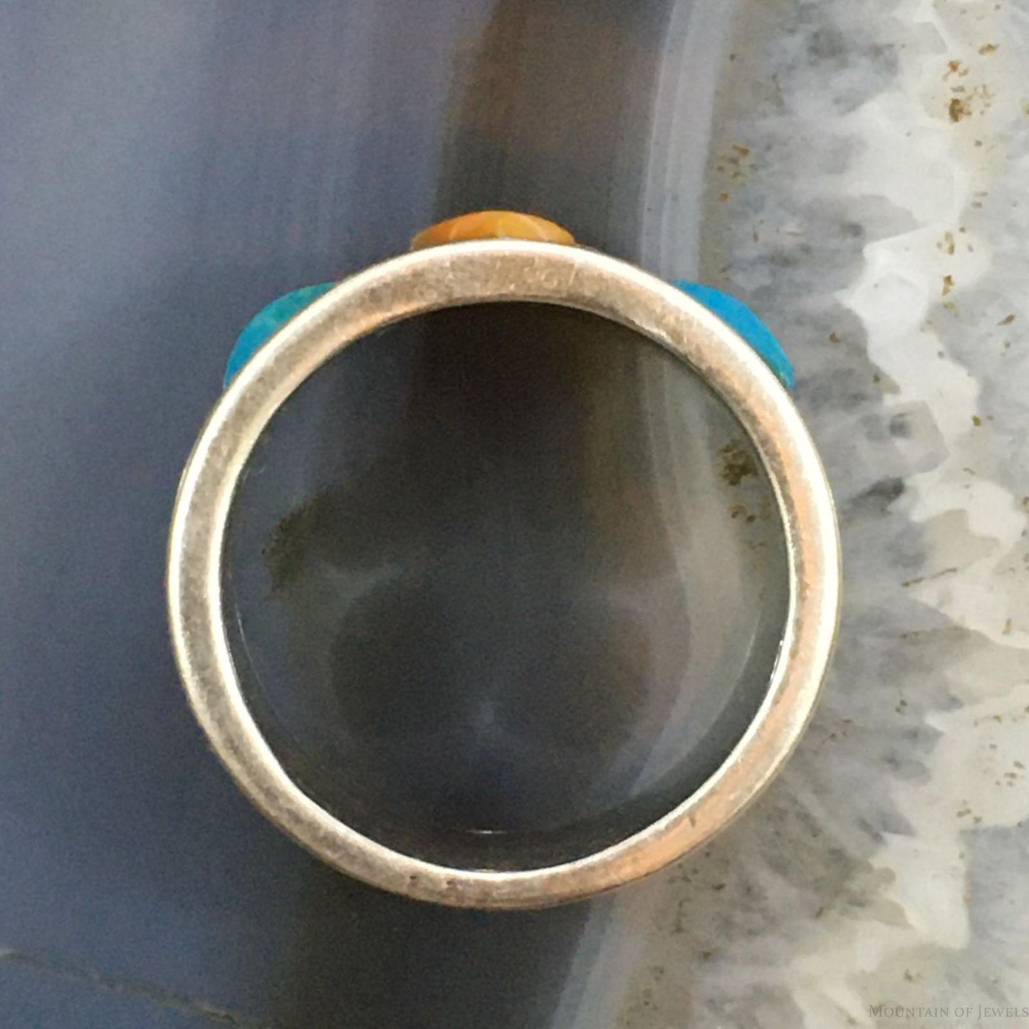 Carolyn Pollack Southwestern Style Sterling Silver Turquoise & Spiny Oyster Band Ring For Women