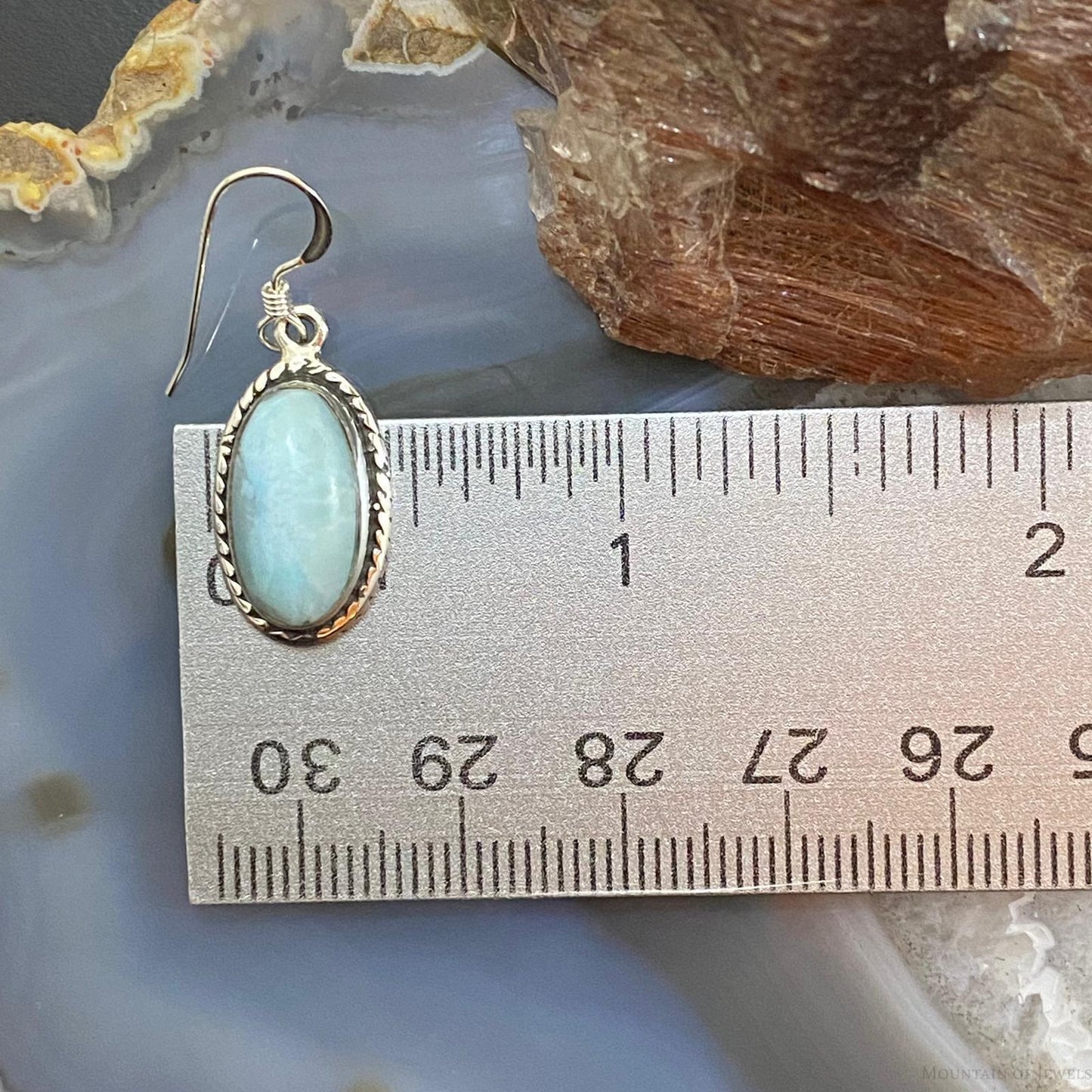 Native American Sterling Silver Oval Larimar Dangle Earrings For Women