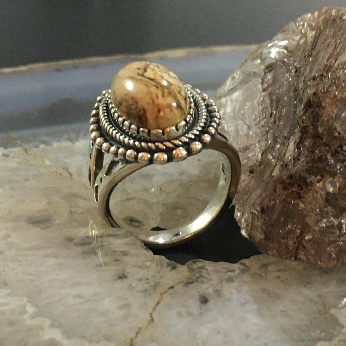 Carolyn Pollack Vintage Sterling Silver Oval Picture Jasper Decorated Ring For Women For Women