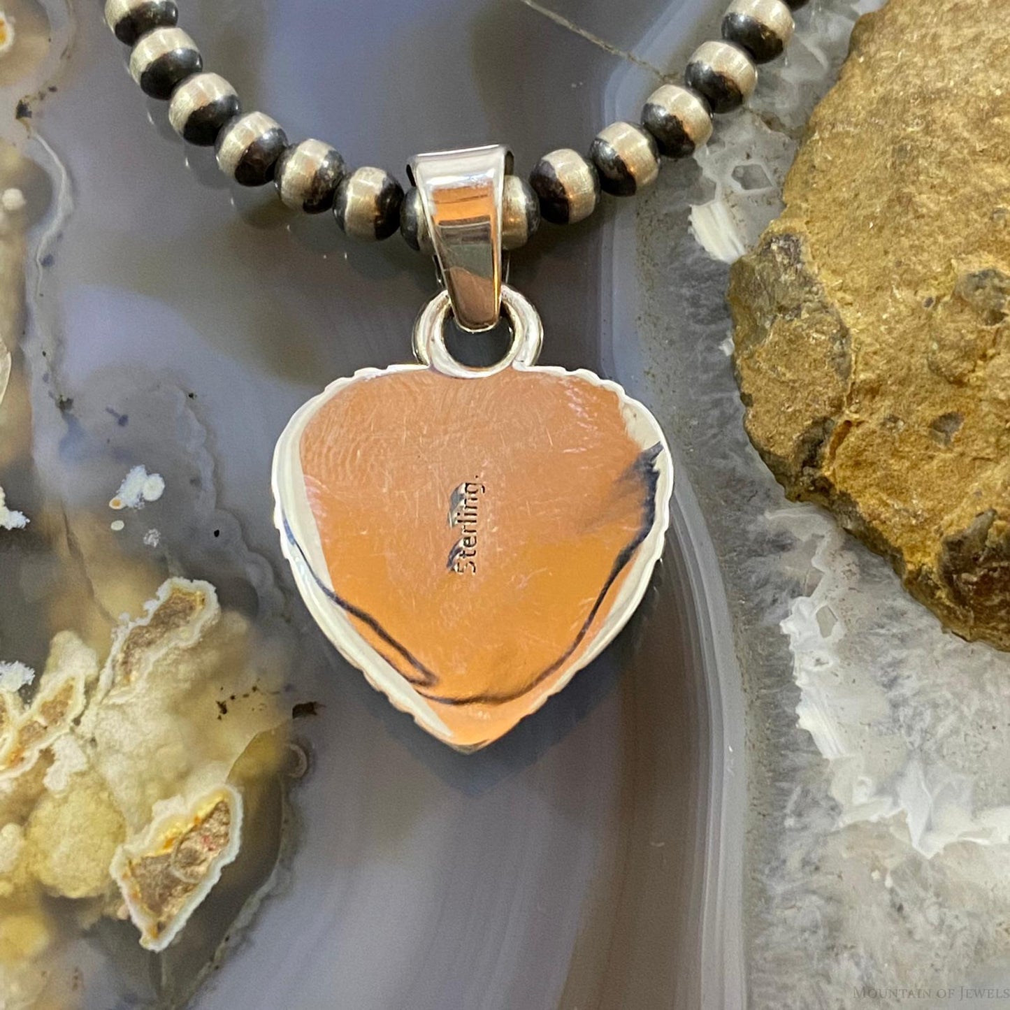 Native American Sterling Silver Heart Shape Multi Stone Inlay Pendant For Women
