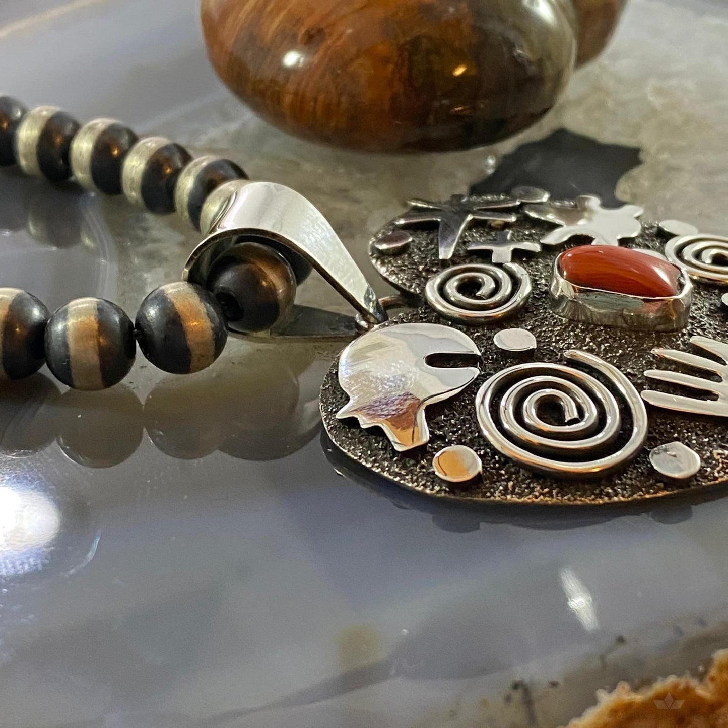 Alex Sanchez Sterling Silver Coral Large Petroglyph Heart Pendant For Women