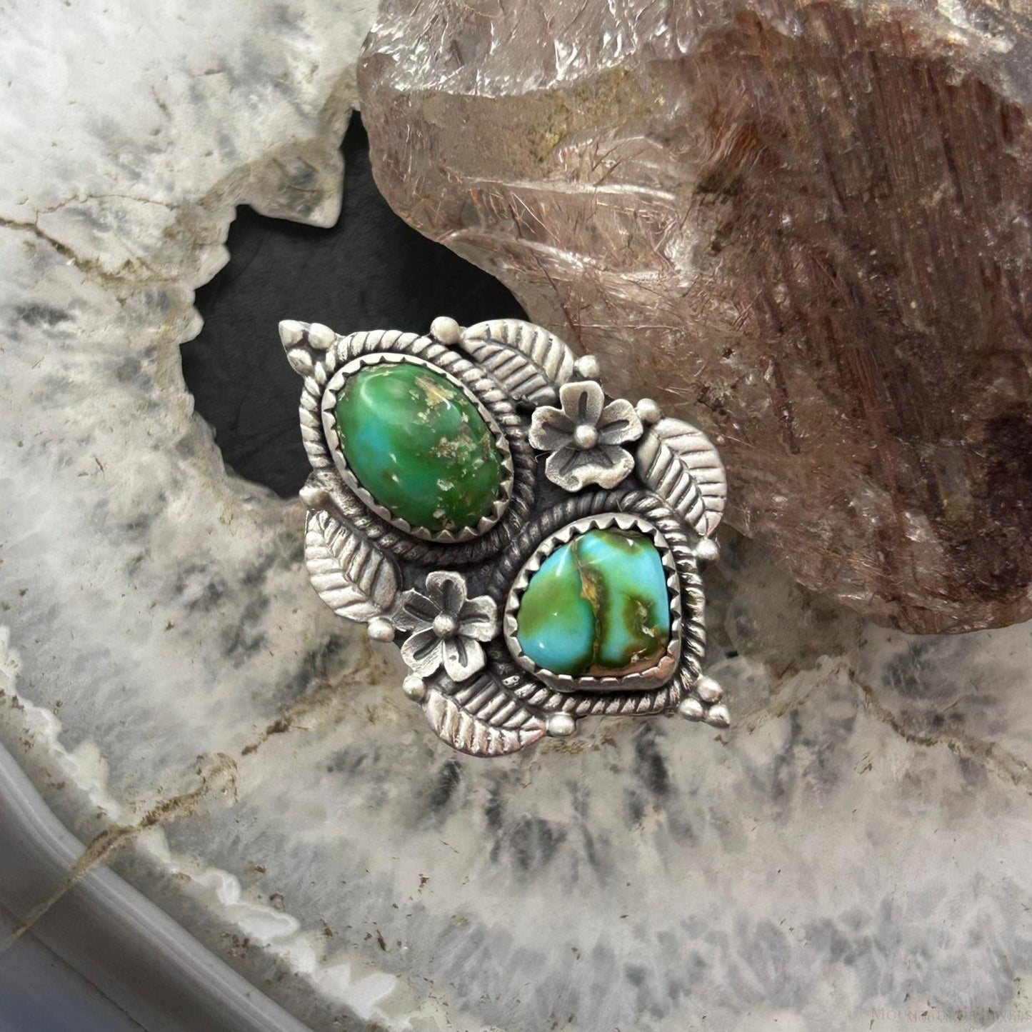 Sterling Silver Southwestern Style 2 Sonora Gold Turquoise Adjustable Ring For Women