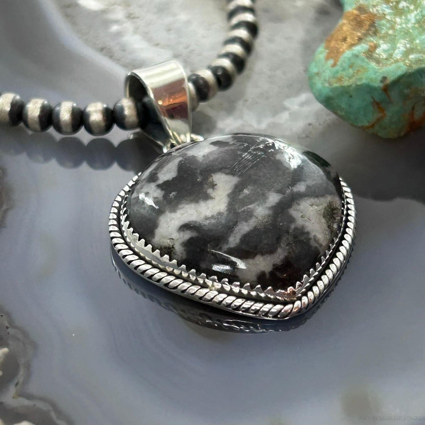 Sterling Silver Southwestern Style White Buffalo Heart Pendant For Women