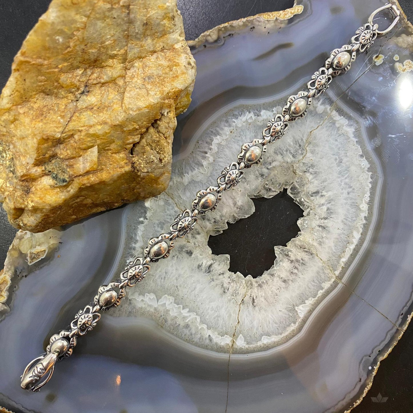 Carolyn Pollack Sterling Silver Decorated Flower Link Bracelet For Women