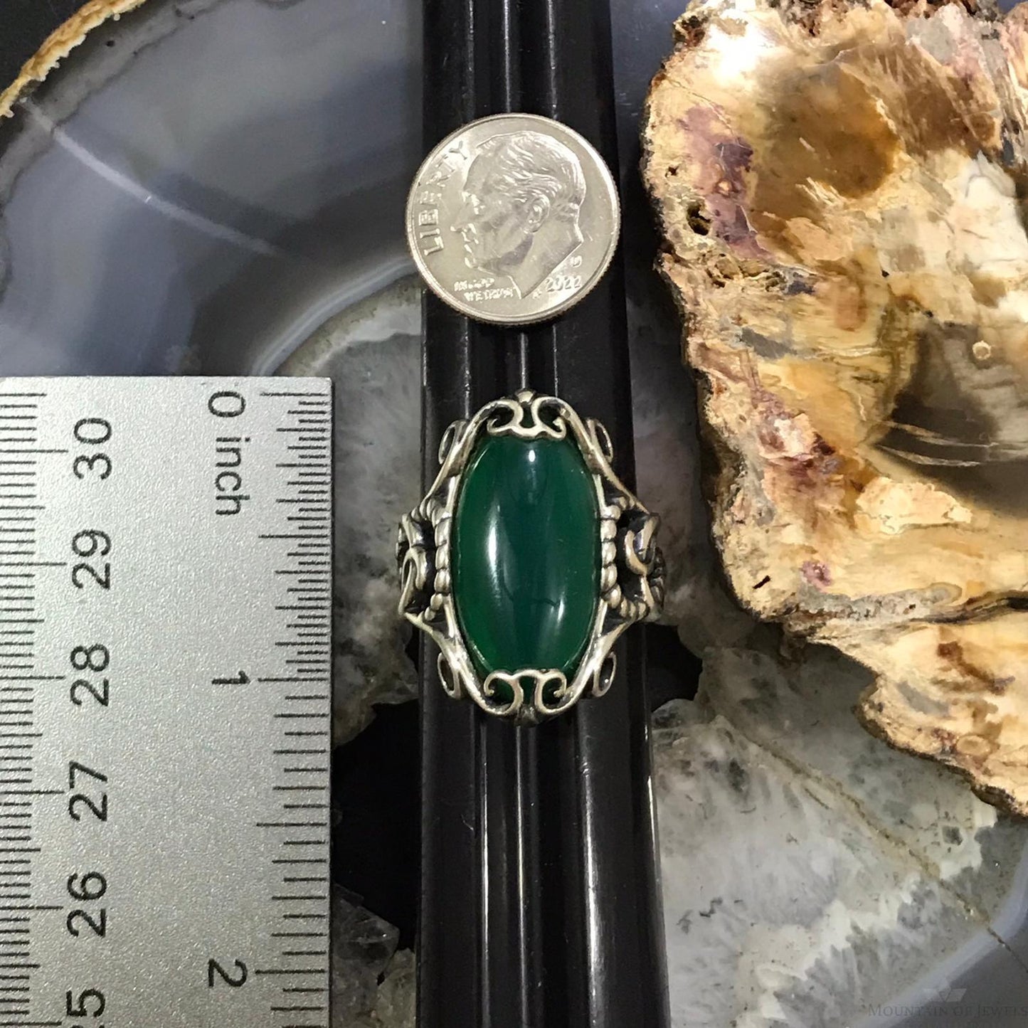 Carolyn Pollack Sterling Silver Oval Green Chalcedony Decorated Ring Size 9 For Women