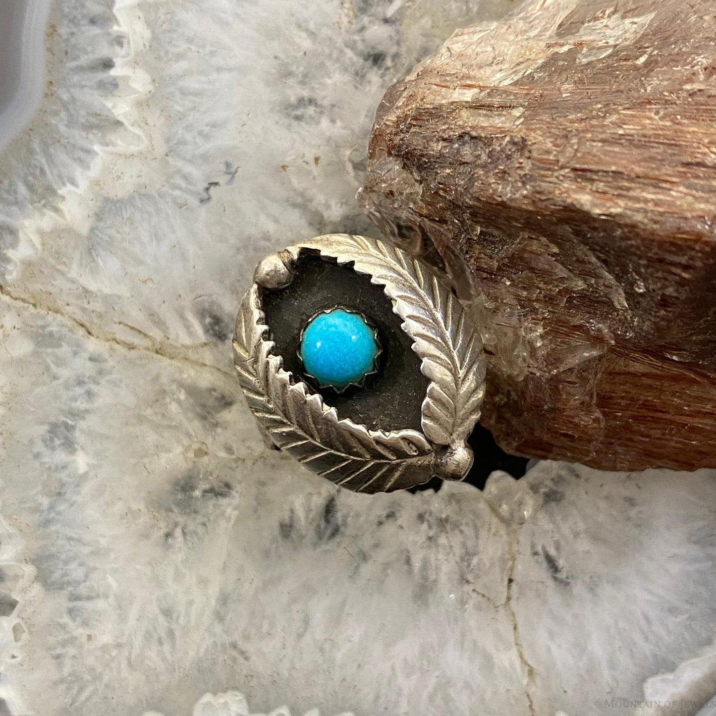 Vintage Native American Silver Turquoise Shadow Box Ring Size 8.75 For Women