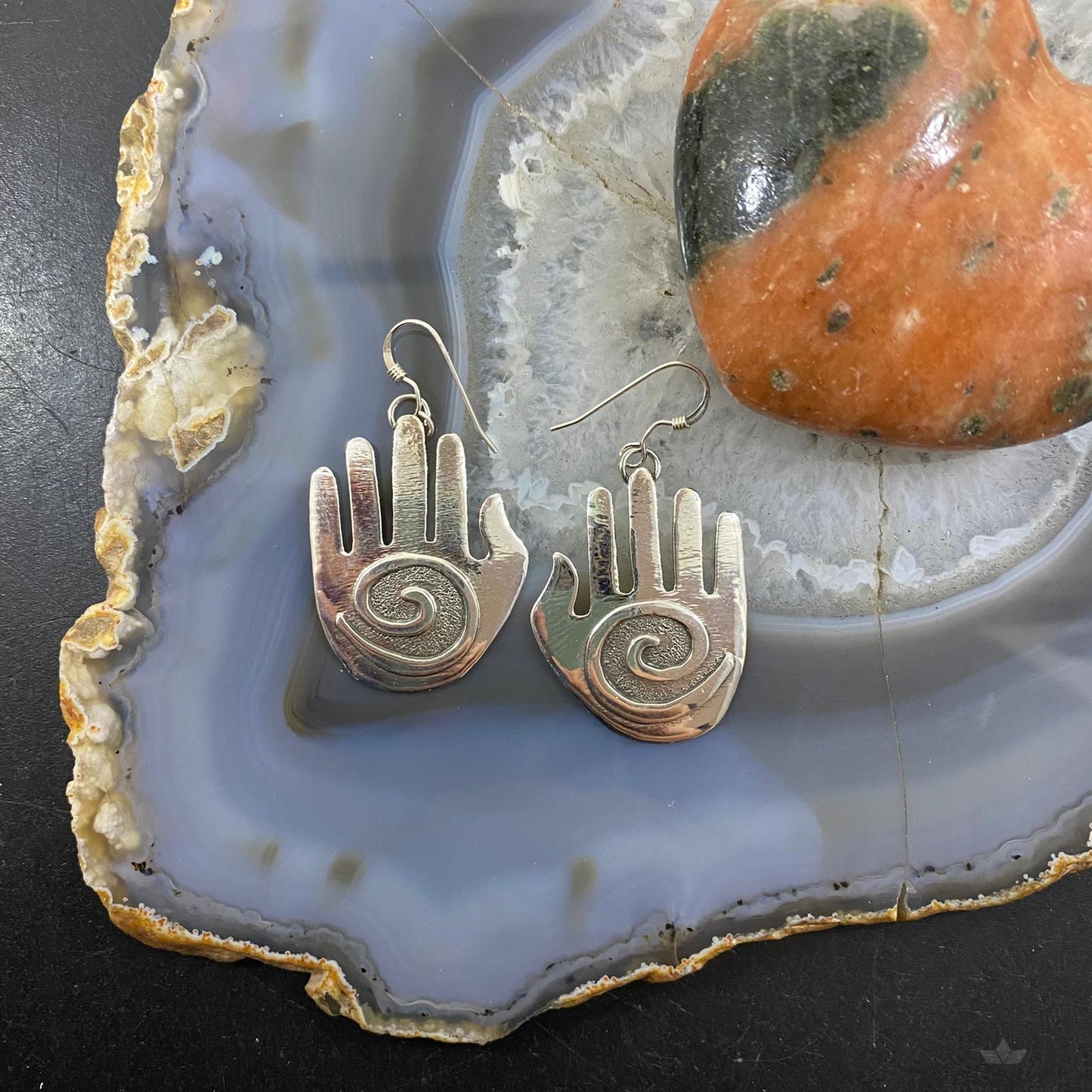 Brad Panteah Native American Sterling Silver Hand Dangle Earrings For Women