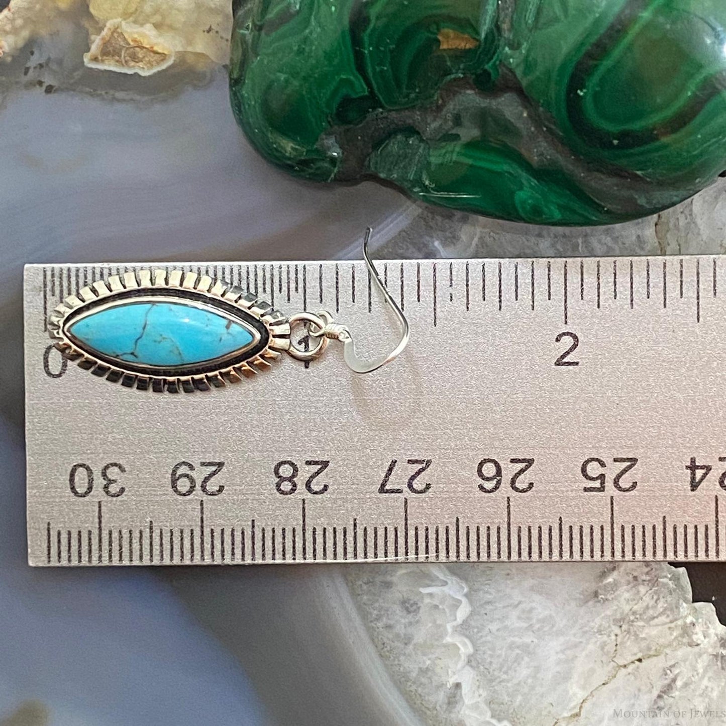 Native American Sterling Silver Marquise Turquoise Dangle Earrings For Women