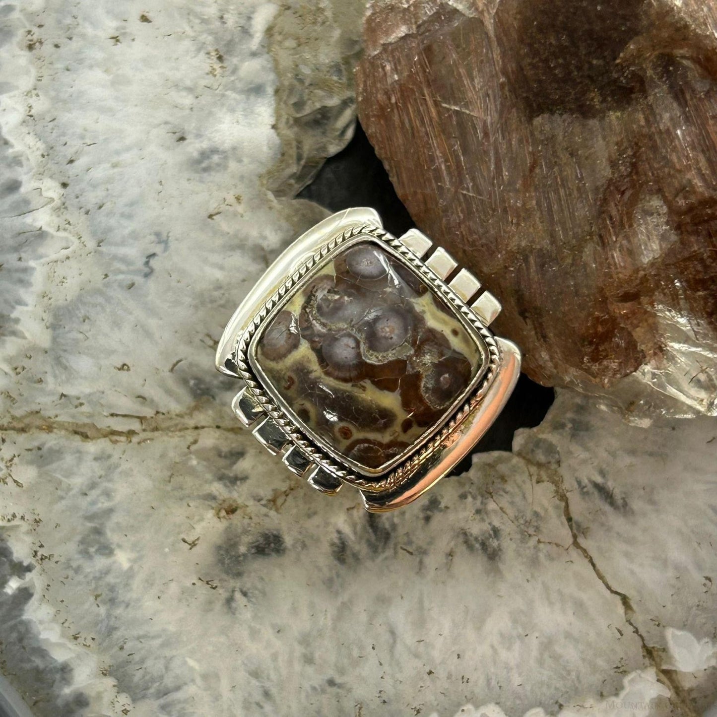 Sterling Silver Southwestern Style Square Asteroid Jasper Ring Size 8.25 For Women