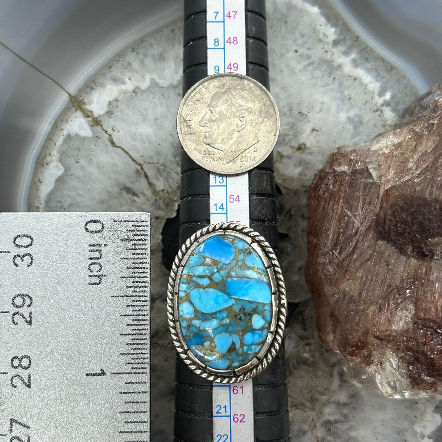 Sterling Silver Southwestern Style Oval Blue Copper Turquoise Ring Size 8.5 For Women