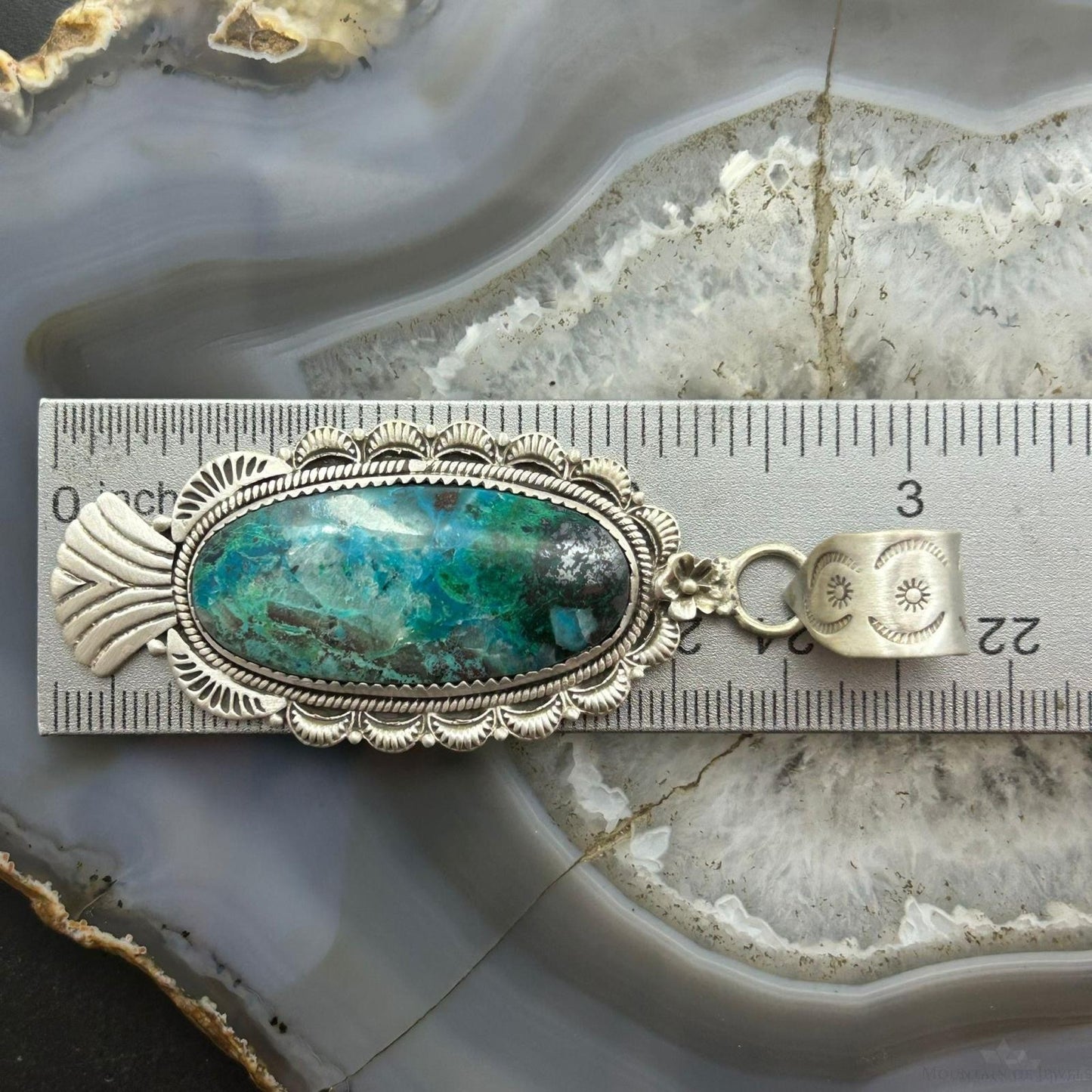 Sterling Silver Southwestern Style Oval Shattuckite Decorated Pendant For Women
